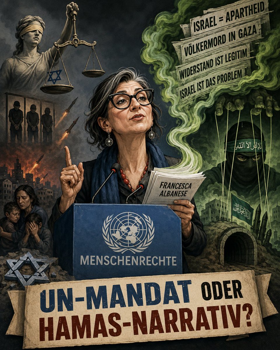 MikhaElTzaDiK's tweet photo. 𝐅𝐫𝐚𝐧𝐜𝐞𝐬𝐜𝐚 𝐀𝐥𝐛𝐚𝐧𝐞𝐬𝐞 𝐮𝐧𝐝 𝐝𝐢𝐞 𝐇𝐚𝐦𝐚𝐬-𝐍𝐚𝐫𝐫𝐚𝐭𝐢𝐯𝐞: 𝐖𝐢𝐞 𝐞𝐢𝐧𝐞 𝐔𝐍-𝐄𝐱𝐩𝐞𝐫𝐭𝐢𝐧 𝐀𝐧𝐭𝐢𝐬𝐞𝐦𝐢𝐭𝐢𝐬𝐦𝐮𝐬 𝐛𝐚𝐠𝐚𝐭𝐞𝐥𝐥𝐢𝐬𝐢𝐞𝐫𝐭 𝐮𝐧𝐝 𝐈𝐬𝐫𝐚𝐞𝐥 𝐝ä𝐦𝐨𝐧𝐢𝐬𝐢𝐞𝐫𝐭

Francesca Albanese ist seit Mai 2022 UN-Sonderberichterstatterin für die Menschenrechte im „besetzten palästinensischen Gebiet“. Die italienische Juristin, die früher für UNRWA und das Hochkommissariat für Menschenrechte gearbeitet hat, gilt vielen als unabhängige Stimme. 𝐈𝐧 𝐖𝐢𝐫𝐤𝐥𝐢𝐜𝐡𝐤𝐞𝐢𝐭 𝐡𝐚𝐭 𝐬𝐢𝐞 𝐬𝐢𝐜𝐡 𝐦𝐢𝐭 𝐞𝐢𝐧𝐞𝐫 𝐒𝐞𝐫𝐢𝐞 𝐯𝐨𝐧 𝐀𝐮𝐬𝐬𝐚𝐠𝐞𝐧, 𝐀𝐮𝐟𝐭𝐫𝐢𝐭𝐭𝐞𝐧 𝐮𝐧𝐝 𝐁𝐞𝐫𝐢𝐜𝐡𝐭𝐞𝐧 𝐞𝐢𝐧𝐞𝐧 𝐑𝐮𝐟 𝐚𝐥𝐬 𝐞𝐢𝐧𝐬𝐞𝐢𝐭𝐢𝐠𝐞 𝐊𝐫𝐢𝐭𝐢𝐤𝐞𝐫𝐢𝐧 𝐈𝐬𝐫𝐚𝐞𝐥𝐬 𝐞𝐫𝐰𝐨𝐫𝐛𝐞𝐧 - und das mit einer Klarheit, die selbst Regierungen wie Frankreich, Deutschland und die USA auf den Plan gerufen hat.

Ihre Ernennung war von Anfang an umstritten. Schon vor 2022 hatte Albanese Vergleiche zwischen der Nakba und dem Holocaust gezogen und Israel als Apartheidstaat bezeichnet. Trotzdem bekam sie den Posten. Und sie hat ihn genutzt: 𝐟ü𝐫 𝐁𝐞𝐫𝐢𝐜𝐡𝐭𝐞, 𝐝𝐢𝐞 𝐈𝐬𝐫𝐚𝐞𝐥 𝐕ö𝐥𝐤𝐞𝐫𝐦𝐨𝐫𝐝, 𝐅𝐨𝐥𝐭𝐞𝐫 𝐮𝐧𝐝 𝐤𝐨𝐥𝐨𝐧𝐢𝐚𝐥𝐞 𝐀𝐮𝐬𝐥ö𝐬𝐜𝐡𝐮𝐧𝐠 𝐯𝐨𝐫𝐰𝐞𝐫𝐟𝐞𝐧, während die Verbrechen der Hamas systematisch ausgeblendet oder relativiert werden.

𝐃𝐞𝐫 𝟕. 𝐎𝐤𝐭𝐨𝐛𝐞𝐫 𝟐𝟎𝟐𝟑 𝐢𝐬𝐭 𝐞𝐢𝐧 𝐛𝐞𝐬𝐨𝐧𝐝𝐞𝐫𝐬 𝐤𝐫𝐚𝐬𝐬𝐞𝐬 𝐁𝐞𝐢𝐬𝐩𝐢𝐞𝐥. Als Frankreichs Präsident Macron das Massaker als „größtes antisemitisches Massaker unseres Jahrhunderts“ bezeichnete, twitterte Albanese umgehend: „Die Opfer des 7.10. wurden nicht wegen ihres Judentums getötet, sondern als Reaktion auf die Unterdrückung durch Israel.“ Frankreich und Deutschland verurteilten diese Aussage als antisemitisch - ein historisches Novum für eine UN-Expertin. Albanese blieb dabei: Die Gewalt müsse „in den Kontext“ gestellt werden. Später sprach sie von „Fabrications“ wie Massenvergewaltigungen und nannte die Hamas-Opfer „Besatzer auf gestohlenem Land“, die eine „Erinnerung“ bräuchten.

𝐒𝐨𝐥𝐜𝐡𝐞 𝐒ä𝐭𝐳𝐞 𝐩𝐚𝐬𝐬𝐞𝐧 𝐧𝐚𝐡𝐭𝐥𝐨𝐬 𝐢𝐧 𝐝𝐢𝐞 𝐏𝐫𝐨𝐩𝐚𝐠𝐚𝐧𝐝𝐚 𝐝𝐞𝐫 𝐇𝐚𝐦𝐚𝐬. Und Albanese hat mit der Terrororganisation nicht nur rhetorisch zu tun. Im November 2022 nahm sie per Video an einer offiziellen Hamas-Konferenz in Gaza teil - zusammen mit Hamas-Sprechern wie Ghazi Hamad und PIJ-Führern. Vor den versammelten Terroristen erklärte sie: „Ihr habt das Recht, dieser Besatzung zu widerstehen.“ Und weiter: „Israel sagt, Widerstand gleich Terrorismus, aber eine Besatzung erfordert Gewalt und erzeugt Gewalt.“ Hamas-Funktionäre zitieren sie seither regelmäßig als Beleg für ihre eigene Sicht der Dinge.

Im August 2025 verteidigte sie die Hamas öffentlich als „politische Kraft“, die 2006 Wahlen gewonnen habe und Schulen sowie Krankenhäuser gebaut habe. „Man sollte bei Hamas nicht unbedingt an Halsabschneider denken.“ 𝐃𝐚𝐬 𝐤𝐚𝐦 𝐧𝐮𝐫 𝐌𝐨𝐧𝐚𝐭𝐞 𝐧𝐚𝐜𝐡 𝐝𝐞𝐦 𝐬𝐜𝐡𝐥𝐢𝐦𝐦𝐬𝐭𝐞𝐧 𝐏𝐨𝐠𝐫𝐨𝐦 𝐚𝐧 𝐉𝐮𝐝𝐞𝐧 𝐬𝐞𝐢𝐭 𝐝𝐞𝐦 𝐇𝐨𝐥𝐨𝐜𝐚𝐮𝐬𝐭.

Ihre Sprache bedient klassische antisemitische Muster. Sie vergleicht Israels Krieg gegen die Hamas mit der „Dritten Reichs-Expansion“ und dem Völkermord an Menschen, die nicht der „reinen Rasse“ entsprachen. Gaza nannte sie „Konzentrationslager des 21. Jahrhunderts“. Netanyahu verglich sie mit Hitler. Und sie retweetete mit Begeisterung einen Text, der von der „Israel-Lobby“ sprach, die Kongress, Medien und Universitäten „gekauft“ habe.

In ihren UN-Berichten, etwa „Genocide as colonial erasure“ oder „Torture and genocide“, malt sie ein Bild systematischer israelischer Grausamkeit - 𝐨𝐡𝐧𝐞 𝐝𝐢𝐞 𝐇𝐚𝐦𝐚𝐬-𝐓𝐮𝐧𝐧𝐞𝐥 𝐮𝐧𝐭𝐞𝐫 𝐊𝐫𝐚𝐧𝐤𝐞𝐧𝐡ä𝐮𝐬𝐞𝐫𝐧, 𝐝𝐞𝐧 𝐄𝐢𝐧𝐬𝐚𝐭𝐳 𝐯𝐨𝐧 𝐙𝐢𝐯𝐢𝐥𝐢𝐬𝐭𝐞𝐧 𝐚𝐥𝐬 𝐒𝐜𝐡𝐮𝐭𝐳𝐬𝐜𝐡𝐢𝐥𝐝𝐞 𝐨𝐝𝐞𝐫 𝐝𝐢𝐞 𝐄𝐧𝐭𝐟ü𝐡𝐫𝐮𝐧𝐠 𝐮𝐧𝐝 𝐅𝐨𝐥𝐭𝐞𝐫 𝐯𝐨𝐧 𝐆𝐞𝐢𝐬𝐞𝐥𝐧 𝐳𝐮 𝐞𝐫𝐰ä𝐡𝐧𝐞𝐧. Stattdessen wird Israel kollektiv als „genozidale Gesellschaft“ hingestellt. Fakten wie die Millionen Tonnen Hilfsgüter, die Israel trotz des Krieges nach Gaza gelassen hat, oder die Hamas-Diebstähle von Hilfslieferungen kommen in ihren Texten nicht vor.

Albanese steht damit keineswegs allein da. Sie setzt nur die Linie ihrer Vorgänger im gleichen UN-Mandat fort - und das mit bemerkenswerter Kontinuität. John Dugard (2001-2008) führte als Erster den Apartheid-Vergleich ein. Richard Falk (2008-2014) zog Nazi-Vergleiche und flirtete mit Verschwörungstheorien. Michael Lynk (2016-2022) baute den Apartheid-Vorwurf systematisch aus. 𝐀𝐥𝐥𝐞 𝐝𝐫𝐞𝐢 𝐛𝐥𝐞𝐧𝐝𝐞𝐭𝐞𝐧 𝐇𝐚𝐦𝐚𝐬-𝐓𝐞𝐫𝐫𝐨𝐫, 𝐑𝐚𝐤𝐞𝐭𝐞𝐧 𝐚𝐮𝐟 𝐙𝐢𝐯𝐢𝐥𝐢𝐬𝐭𝐞𝐧 𝐮𝐧𝐝 𝐆𝐞𝐢𝐬𝐞𝐥𝐧𝐚𝐡𝐦𝐞𝐧 𝐤𝐨𝐧𝐬𝐞𝐪𝐮𝐞𝐧𝐭 𝐚𝐮𝐬 𝐮𝐧𝐝 𝐦𝐚𝐥𝐭𝐞𝐧 𝐈𝐬𝐫𝐚𝐞𝐥 𝐚𝐥𝐬 𝐚𝐥𝐥𝐞𝐢𝐧𝐢𝐠𝐞𝐧 𝐓ä𝐭𝐞𝐫. Selbst heute loben Dugard, Falk und Lynk Albanese öffentlich und verteidigen ihre Arbeit als notwendige Fortsetzung. Das zeigt: 𝐃𝐚𝐬 𝐏𝐫𝐨𝐛𝐥𝐞𝐦 𝐥𝐢𝐞𝐠𝐭 𝐧𝐢𝐜𝐡𝐭 𝐛𝐞𝐢 𝐞𝐢𝐧𝐞𝐫 𝐞𝐢𝐧𝐳𝐞𝐥𝐧𝐞𝐧 𝐏𝐞𝐫𝐬𝐨𝐧, 𝐬𝐨𝐧𝐝𝐞𝐫𝐧 𝐢𝐦 𝐌𝐚𝐧𝐝𝐚𝐭 𝐬𝐞𝐥𝐛𝐬𝐭. Der UN-Menschenrechtsrat hat dieses spezielle Amt von Anfang an so gestaltet, dass es nur eine Richtung kennt, während Rapporteurs für Syrien, Nordkorea oder den Iran beide Seiten wenigstens ansatzweise beleuchten.

Dieser einseitige Ansatz ist allerdings kein Zufall und beschränkt sich nicht auf einzelne Mandate. 𝐄𝐫 𝐢𝐬𝐭 𝐬𝐭𝐫𝐮𝐤𝐭𝐮𝐫𝐞𝐥𝐥 𝐢𝐦 𝐠𝐞𝐬𝐚𝐦𝐭𝐞𝐧 𝐔𝐍-𝐌𝐞𝐧𝐬𝐜𝐡𝐞𝐧𝐫𝐞𝐜𝐡𝐭𝐬𝐫𝐚𝐭 𝐯𝐞𝐫𝐚𝐧𝐤𝐞𝐫𝐭. Der Rat in Genf klingt nach einer edlen Institution, die weltweit für Gerechtigkeit kämpft. In der Praxis ist er seit seiner Gründung 2006 ein Lehrbeispiel für systematische Doppelmoral. 𝐊𝐞𝐢𝐧 𝐚𝐧𝐝𝐞𝐫𝐞𝐬 𝐋𝐚𝐧𝐝 𝐰𝐢𝐫𝐝 𝐬𝐨 𝐤𝐨𝐧𝐬𝐞𝐪𝐮𝐞𝐧𝐭 𝐮𝐧𝐝 𝐞𝐢𝐧𝐬𝐞𝐢𝐭𝐢𝐠 𝐢𝐧𝐬 𝐕𝐢𝐬𝐢𝐞𝐫 𝐠𝐞𝐧𝐨𝐦𝐦𝐞𝐧 𝐰𝐢𝐞 𝐈𝐬𝐫𝐚𝐞𝐥 - und das nicht zufällig, sondern durch eingebaute Mechanismen, die jede Sitzung prägen.

Kern des Problems ist Agenda Item 7. Dieser Punkt steht seit 2006 fest auf der Tagesordnung und trägt den Titel „Menschenrechtslage in Palästina und anderen besetzten arabischen Gebieten“. 𝐈𝐬𝐫𝐚𝐞𝐥 𝐢𝐬𝐭 𝐝𝐚𝐬 𝐞𝐢𝐧𝐳𝐢𝐠𝐞 𝐋𝐚𝐧𝐝 𝐝𝐞𝐫 𝐖𝐞𝐥𝐭, 𝐝𝐚𝐬 𝐞𝐢𝐧 𝐞𝐢𝐠𝐞𝐧𝐞𝐬, 𝐩𝐞𝐫𝐦𝐚𝐧𝐞𝐧𝐭𝐞𝐬 𝐀𝐠𝐞𝐧𝐝𝐚-𝐈𝐭𝐞𝐦 𝐡𝐚𝐭. Alle anderen 193 Staaten werden unter dem allgemeinen Item 4 behandelt. Das bedeutet: Bei jeder der drei regulären Sitzungen pro Jahr gibt es eine eigene Debatte nur über Israel. Hamas-Terror, palästinensische Raketen auf Zivilisten oder Folter in Gaza durch die eigene Führung? Fehlanzeige. 𝐃𝐢𝐞 𝐃𝐞𝐛𝐚𝐭𝐭𝐞 𝐢𝐬𝐭 𝐯𝐨𝐧 𝐯𝐨𝐫𝐧𝐡𝐞𝐫𝐞𝐢𝐧 𝐞𝐢𝐧𝐬𝐞𝐢𝐭𝐢𝐠.

Dazu kommen die Resolutionen. Seit 2006 hat der Rat über 112 Verurteilungen gegen Israel verabschiedet - mehr als gegen Syrien, Iran oder jede andere Krisenregion zusammen. In manchen Jahren machen Israel-Resolutionen bis zu 37 Prozent aller länderspezifischen Verurteilungen aus. Israel bekommt jedes Jahr vier bis fünf eigene Resolutionen, während Nordkorea, Iran oder Syrien mit einer einzigen auskommen. Selbst 2025 und Anfang 2026 änderte sich daran nichts: 𝐃𝐞𝐫 𝐑𝐚𝐭 𝐯𝐞𝐫𝐚𝐛𝐬𝐜𝐡𝐢𝐞𝐝𝐞𝐭𝐞 𝐰𝐞𝐢𝐭𝐞𝐫𝐞 𝐓𝐞𝐱𝐭𝐞 𝐳𝐮 𝐒𝐢𝐞𝐝𝐥𝐮𝐧𝐠𝐞𝐧 𝐮𝐧𝐝 „𝐁𝐞𝐬𝐚𝐭𝐳𝐮𝐧𝐠“, 𝐨𝐡𝐧𝐞 𝐝𝐢𝐞 𝐌𝐚𝐬𝐬𝐚𝐤𝐞𝐫 𝐯𝐨𝐦 𝟕. 𝐎𝐤𝐭𝐨𝐛𝐞𝐫 𝐨𝐝𝐞𝐫 𝐝𝐢𝐞 𝐆𝐞𝐢𝐬𝐞𝐥𝐧𝐚𝐡𝐦𝐞𝐧 𝐝𝐞𝐫 𝐇𝐚𝐦𝐚𝐬 𝐚𝐮𝐜𝐡 𝐧𝐮𝐫 𝐳𝐮 𝐞𝐫𝐰ä𝐡𝐧𝐞𝐧.

Noch krasser wird es bei den Untersuchungskommissionen. Seit 2021 gibt es eine „Commission of Inquiry“ gegen Israel mit unbegrenztem Mandat - die einzige ihrer Art. Sie darf „Wurzelursachen“ untersuchen, inklusive angeblicher „systematischer Rassendiskriminierung“. Für Syrien, Myanmar oder den Jemen gibt es zeitlich befristete Mandate. Die Logik dahinter: 𝐈𝐬𝐫𝐚𝐞𝐥 𝐬𝐨𝐥𝐥 𝐧𝐢𝐞 𝐰𝐢𝐞𝐝𝐞𝐫 𝐫𝐚𝐮𝐬𝐤𝐨𝐦𝐦𝐞𝐧. Die Sonderberichterstatterin für die „besetzten palästinensischen Gebiete“ - aktuell Francesca Albanese - hat übrigens ein Mandat, das nur israelische Verstöße prüft - nicht die der Palästinenser. 𝐃𝐚𝐬 𝐢𝐬𝐭 𝐤𝐞𝐢𝐧 𝐕𝐞𝐫𝐬𝐞𝐡𝐞𝐧, 𝐝𝐚𝐬 𝐢𝐬𝐭 𝐃𝐞𝐬𝐢𝐠𝐧.

Wer sitzt eigentlich im Rat? Die 47 Mitglieder werden von der UN-Vollversammlung gewählt. Oft landen dort Staaten mit katastrophaler Menschenrechtsbilanz: China, Kuba, Venezuela, Saudi-Arabien oder Pakistan. Diese Länder bilden mit der Organisation Islamischer Kooperation (OIC) einen stabilen Voting-Block, der anti-israelische Resolutionen fast automatisch durchbringt. 𝐃𝐢𝐤𝐭𝐚𝐭𝐮𝐫𝐞𝐧, 𝐝𝐢𝐞 𝐳𝐮 𝐇𝐚𝐮𝐬𝐞 𝐎𝐩𝐩𝐨𝐬𝐢𝐭𝐢𝐨𝐧𝐞𝐥𝐥𝐞 𝐟𝐨𝐥𝐭𝐞𝐫𝐧 𝐨𝐝𝐞𝐫 𝐅𝐫𝐚𝐮𝐞𝐧 𝐮𝐧𝐭𝐞𝐫𝐝𝐫ü𝐜𝐤𝐞𝐧, 𝐡𝐚𝐥𝐭𝐞𝐧 𝐝𝐚𝐧𝐧 𝐕𝐨𝐫𝐭𝐫ä𝐠𝐞 ü𝐛𝐞𝐫 „𝐢𝐬𝐫𝐚𝐞𝐥𝐢𝐬𝐜𝐡𝐞 𝐊𝐫𝐢𝐞𝐠𝐬𝐯𝐞𝐫𝐛𝐫𝐞𝐜𝐡𝐞𝐧“. Ironie pur. Israel selbst hat 2025 den Kontakt abgebrochen und 2026 bekräftigt: „Institutioneller Bias seit Gründung, verstärkt seit dem 7. Oktober.“ Viele Demokratien wie die USA und Teile der EU kritisieren das ebenfalls, aber die Mehrheit im Rat blockt jede Reform.

Fakten sind das eine. Die Einordnung ist einfach: 𝐃𝐢𝐞𝐬𝐞𝐫 𝐁𝐢𝐚𝐬 𝐢𝐬𝐭 𝐧𝐢𝐜𝐡𝐭 𝐧𝐮𝐫 𝐮𝐧𝐟𝐚𝐢𝐫, 𝐞𝐫 𝐢𝐬𝐭 𝐠𝐞𝐟ä𝐡𝐫𝐥𝐢𝐜𝐡. Er lenkt von echten Katastrophen ab - von den Millionen Toten in Syrien, den Uiguren in China oder den Hungersnöten in Nordkorea. Stattdessen wird Israel, das sich gegen eine Terrororganisation verteidigt, die seinen Untergang will, als Hauptproblem der Welt hingestellt. 𝐃𝐚𝐬 𝐢𝐬𝐭 𝐤𝐞𝐢𝐧 𝐙𝐮𝐟𝐚𝐥𝐥, 𝐬𝐨𝐧𝐝𝐞𝐫𝐧 𝐝𝐚𝐬 𝐄𝐫𝐠𝐞𝐛𝐧𝐢𝐬 𝐞𝐢𝐧𝐞𝐫 𝐩𝐨𝐥𝐢𝐭𝐢𝐬𝐜𝐡𝐞𝐧 𝐀𝐠𝐞𝐧𝐝𝐚, 𝐝𝐢𝐞 𝐉𝐮𝐝𝐞𝐧𝐬𝐭𝐚𝐚𝐭-𝐇𝐚𝐬𝐬 𝐢𝐧 𝐌𝐞𝐧𝐬𝐜𝐡𝐞𝐧𝐫𝐞𝐜𝐡𝐭𝐬𝐬𝐩𝐫𝐚𝐜𝐡𝐞 𝐯𝐞𝐫𝐩𝐚𝐜𝐤𝐭. Der Rat untergräbt damit genau das, wofür er stehen sollte: universelle Rechte. Solange Agenda Item 7 und die einseitigen Mandate bleiben, ist der UN-Menschenrechtsrat Teil des Problems, nicht der Lösung.

Die Reaktionen blieben nicht aus. Die USA verhängten im Juli 2025 Sanktionen gegen sie - wegen „unverhohlenem Antisemitismus, Unterstützung des Terrorismus und offener Verachtung für die USA, Israel und den Westen“. Frankreich, Deutschland und weitere Staaten forderten ihre Absetzung. 𝐃𝐞𝐫 𝐔𝐍-𝐌𝐞𝐧𝐬𝐜𝐡𝐞𝐧𝐫𝐞𝐜𝐡𝐭𝐬𝐫𝐚𝐭 𝐞𝐫𝐧𝐞𝐮𝐞𝐫𝐭𝐞 𝐢𝐡𝐫𝐞𝐧 𝐀𝐮𝐟𝐭𝐫𝐚𝐠 𝐭𝐫𝐨𝐭𝐳𝐝𝐞𝐦 𝐢𝐦 𝐀𝐩𝐫𝐢𝐥 𝟐𝟎𝟐𝟓, 𝐨𝐡𝐧𝐞 𝐝𝐢𝐞 𝐕𝐨𝐫𝐰ü𝐫𝐟𝐞 𝐳𝐮 𝐩𝐫ü𝐟𝐞𝐧.

Im Februar 2026 sprach Albanese auf einem Al-Jazeera-Forum, an dem auch Hamas-Chef Khaled Mashal teilnahm. Sie sagte, die Welt habe Israel Waffen und politischen Schutz geliefert - „wir, die keine großen Finanzkapitalien, Algorithmen und Waffen kontrollieren, sehen jetzt, dass die Menschheit einen gemeinsamen Feind hat“. Viele verstanden das als Angriff auf Israel als Ganzes. Albanese bestritt später die exakte Formulierung und sprach vom „System“. Die Debatte zeigt aber, wie sehr ihre Worte immer wieder missverstanden - oder bewusst so gedeutet - werden können.

𝐅𝐚𝐳𝐢𝐭: 𝐅𝐫𝐚𝐧𝐜𝐞𝐬𝐜𝐚 𝐀𝐥𝐛𝐚𝐧𝐞𝐬𝐞 𝐢𝐬𝐭 𝐤𝐞𝐢𝐧𝐞 𝐧𝐞𝐮𝐭𝐫𝐚𝐥𝐞 𝐄𝐱𝐩𝐞𝐫𝐭𝐢𝐧. Sie ist eine Aktivistin, deren Narrative exakt den Sprachgebrauch der Hamas und ihrer Unterstützer widerspiegeln: Israel als einziges Problem, palästinensische Gewalt als unvermeidlicher „Widerstand“, Juden als Täter und nicht als Opfer. Dass ihre Vorgänger dasselbe Muster bedienten und der gesamte UN-Menschenrechtsrat diesen Bias systematisch zementiert, macht die Sache noch schlimmer - 𝐞𝐬 𝐞𝐧𝐭𝐥𝐚𝐫𝐯𝐭 𝐝𝐞𝐧 𝐬𝐭𝐫𝐮𝐤𝐭𝐮𝐫𝐞𝐥𝐥𝐞𝐧 𝐀𝐧𝐭𝐢-𝐈𝐬𝐫𝐚𝐞𝐥-𝐊𝐮𝐫𝐬 𝐝𝐞𝐫 𝐔𝐍. Die UN, die sie bezahlt und schützt, untergräbt damit ihre eigene Glaubwürdigkeit. Wer echte Menschenrechte im Nahen Osten will, muss beide Seiten sehen, nicht nur die eine, die Albanese serviert. 𝐈𝐬𝐫𝐚𝐞𝐥 𝐡𝐚𝐭 𝐝𝐚𝐬 𝐑𝐞𝐜𝐡𝐭, 𝐬𝐢𝐜𝐡 𝐠𝐞𝐠𝐞𝐧 𝐞𝐢𝐧𝐞 𝐓𝐞𝐫𝐫𝐨𝐫𝐨𝐫𝐠𝐚𝐧𝐢𝐬𝐚𝐭𝐢𝐨𝐧 𝐳𝐮 𝐯𝐞𝐫𝐭𝐞𝐢𝐝𝐢𝐠𝐞𝐧, 𝐝𝐢𝐞 𝐬𝐞𝐢𝐧𝐞𝐧 𝐔𝐧𝐭𝐞𝐫𝐠𝐚𝐧𝐠 𝐰𝐢𝐥𝐥. Das zu leugnen, wie Albanese es tut, ist nicht nur einseitig. Es ist gefährlich...

𝐐𝐮𝐞𝐥𝐥𝐞𝐧:

https://t.co/Hg0VKC8cS2

https://t.co/m1h1QUSrY8

https://t.co/yJ50EGLiXN

https://t.co/t0XfVQagLt

https://t.co/9jJL2phk4h

https://t.co/W1ZXl5zrEH

https://t.co/EUpHA3LBqO

https://t.co/XdYgLwJSEE

https://t.co/VgiuIoSsIl

https://t.co/PXdLSlkL8W

https://t.co/n0CTM2W66S

https://t.co/OsQjPtx4U6

https://t.co/nrWC2bTpyT

https://t.co/5PK9A7NTgG

https://t.co/mos1XUBtmp

https://t.co/olFov3fx7y

#UNBias #Albanese #Antisemitismus #HamasPropaganda #IsraelVerteidigtSich