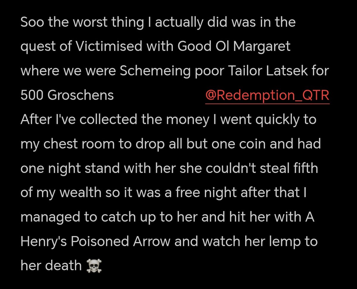 Redemption_QTR's tweet photo. @KingdomComeRPG @Calimacil The context is long so I had to write it on a Note
Please check The photos 🙏🏻 
And thank you
P. S
I know there's more but this one was the latest 😏🔥 https://t.co/lfuA470SfM