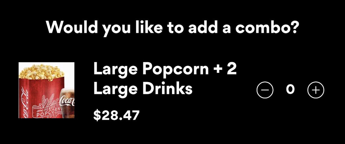 handleistbd's tweet photo. I always find it funny seeing this at AMC checkout. Because in what world is that a deal worth promoting https://t.co/hsCYE6Jh1m