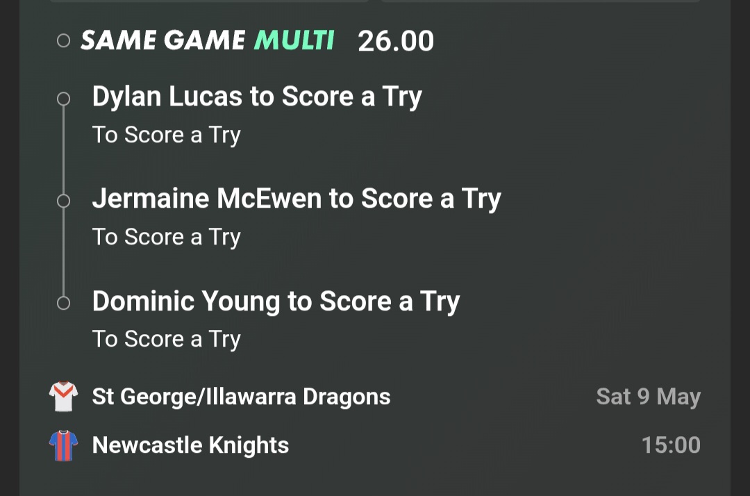 TeddyCJD's tweet photo. Dragons v Knights. The rugby league gods and Drinky conspired against us last night. We move on. Lucas and Mooney are my preferred FTS picks. I don't mind Cook at $41 and Ryan Couchman at $34, but betting will be Knights-heavy here. https://t.co/gGjZ70gJMx