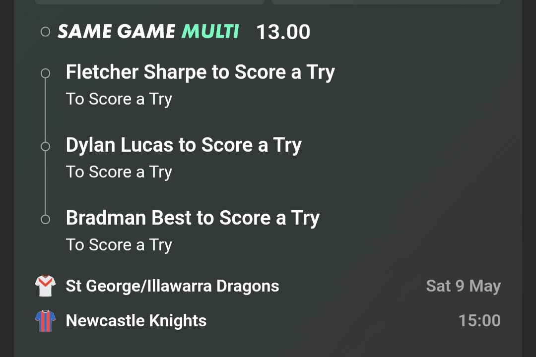 TeddyCJD's tweet photo. Dragons v Knights. The rugby league gods and Drinky conspired against us last night. We move on. Lucas and Mooney are my preferred FTS picks. I don't mind Cook at $41 and Ryan Couchman at $34, but betting will be Knights-heavy here. https://t.co/gGjZ70gJMx