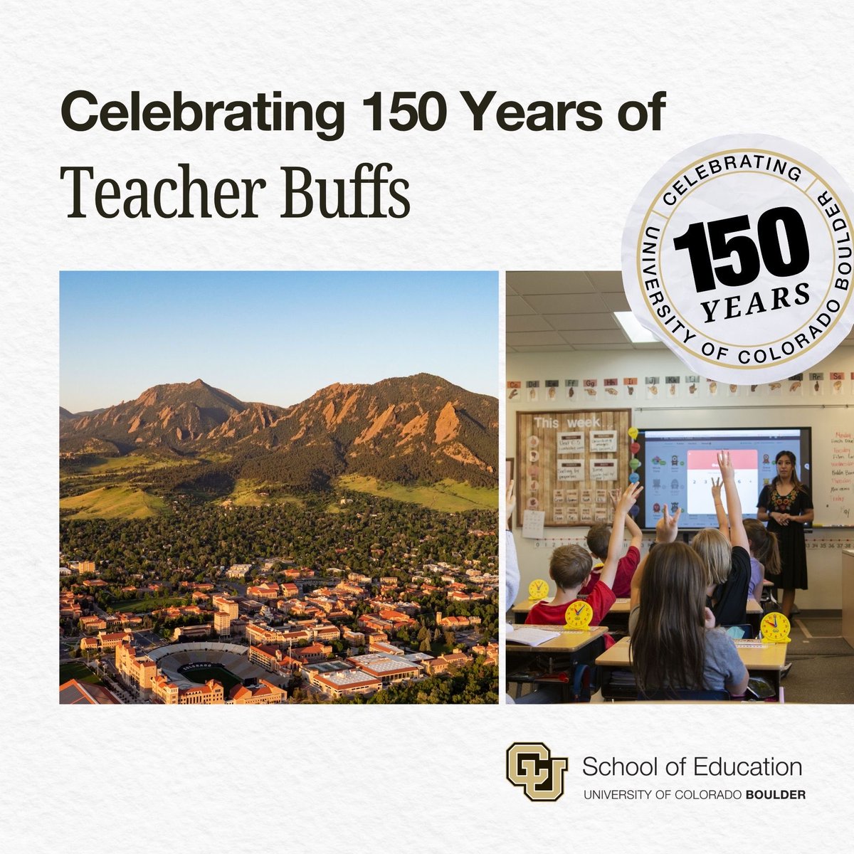 cueducation's tweet photo. This #TeacherAppreciationWeek, we’re celebrating 150 years of Teacher Buffs. Since its earliest days, @CUBoulder has been preparing outstanding teachers for Colorado. Teacher Buffs, we want to celebrate you. Learn more at
https://t.co/DRGAirqGLn https://t.co/8z10y1SzWe