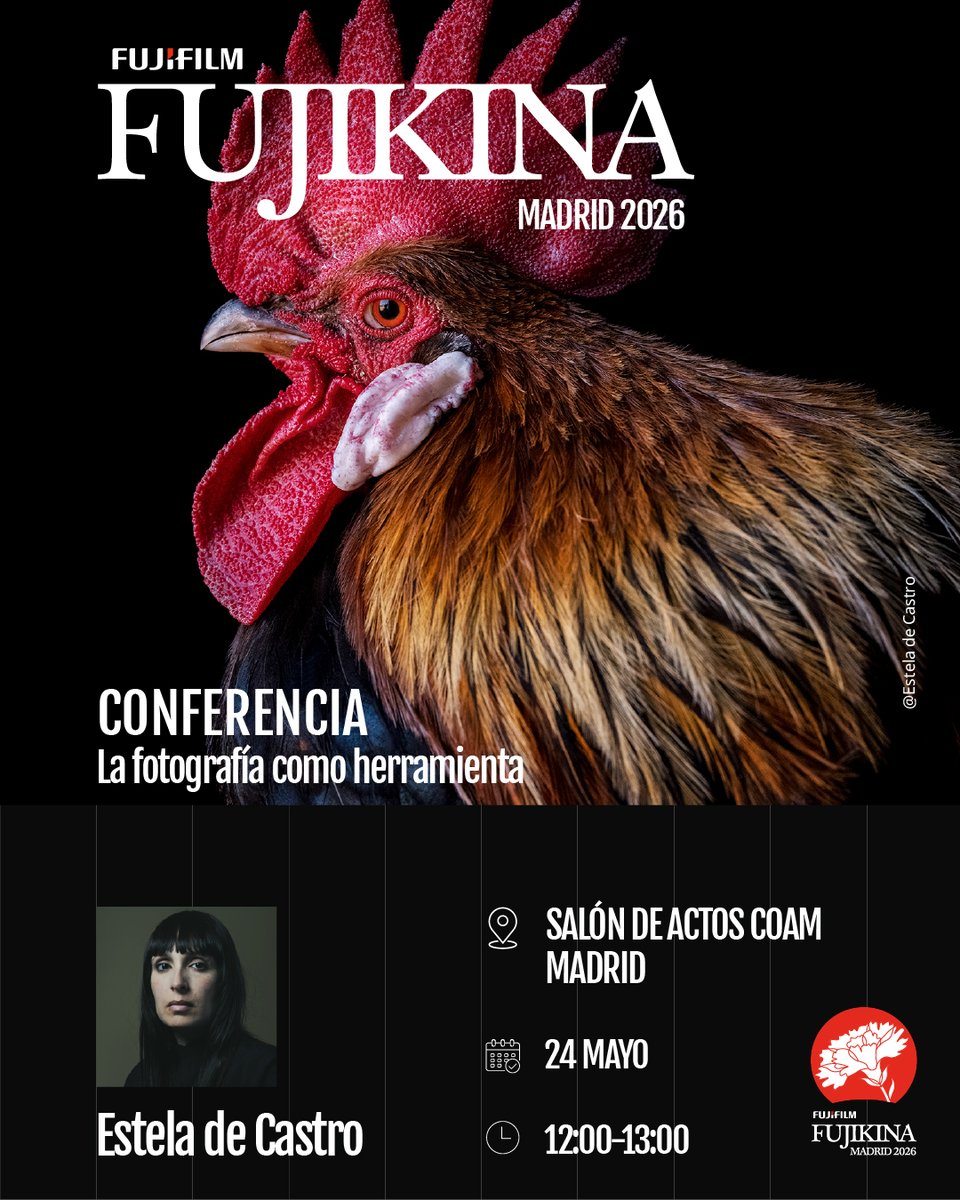 fujifilm_es's tweet photo. El domingo continuamos con las conferencias de FUJIKINA Madrid 2026 y dos encuentros:

📆 Domingo 24 de mayo
🕙 10:00 — 11:00
Toni Amengual y su conferencia "Fotografía más allá de la pantalla". Abordará cómo la imagen puede dejar de ser un registro plano para convertirse en un objeto activo, donde el soporte, la impresión, la intervención y la materialidad forman parte del sentido final de la obra.

🕙 12:00 — 13:00
Estela de Castro presentará "La fotografía como herramienta". Su charla recorrerá distintos proyectos de su trayectoria, con especial atención a su trabajo como fotógrafa activista y al uso de la imagen como medio de denuncia y sensibilización.

¿Cuál de las dos te apetece más escuchar?

🎟️Consigue tu entrada aquí: https://t.co/LAbmEtD7bh

#FUJIKINA #FUJIKINAMadrid2026 #Fujifilm_es