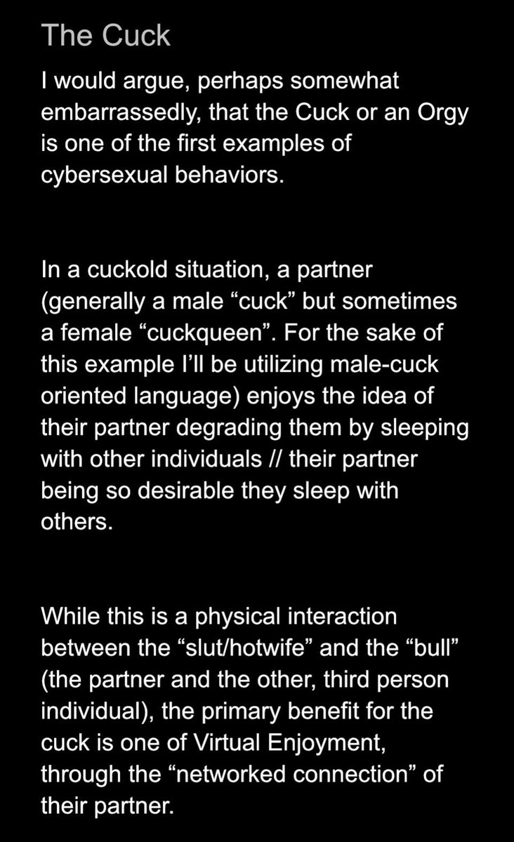VirtSocial's tweet photo. the primary benefit for the cuck is one of Virtual Enjoyment, through the “networked connection” of their partner. https://t.co/0Xsm3TMgPG
