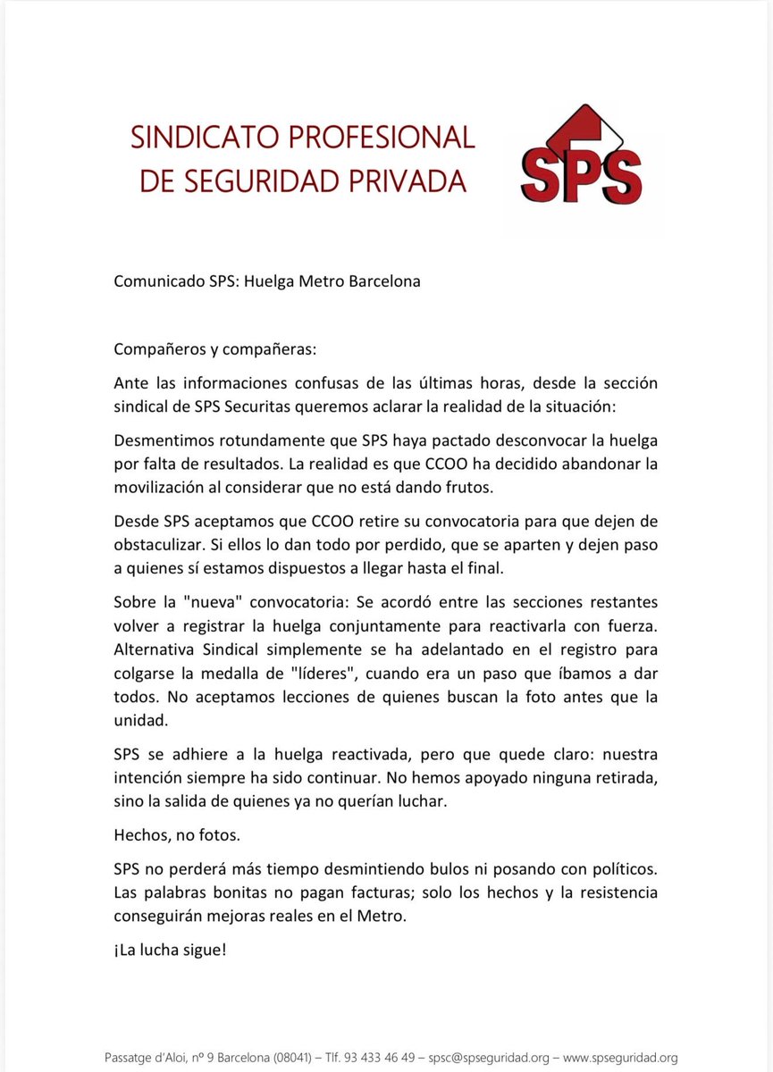 SindicalEn's tweet photo. #comunicado #sección #sindical #sps #securitas #TMB #huelga #metro https://t.co/oPpL1SQ9G3