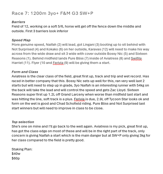 theeachwayplay's tweet photo. Only 2 bets today both at Morphettville
R6 2. Arran Bay $80w
R7 1. Aviatress $40w $60p

The Goodwood Handicap, no damn idea but for the sake of a tip Grand Larceny (cant believe I said that)

Good Luck All https://t.co/3SUK4U1uGL