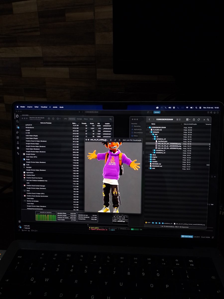 Primeira imagem gerada no próprio mac, sem comfyauI, sem api terceira. 
Apenas vs code e python 
Python Tensorflow + Keras