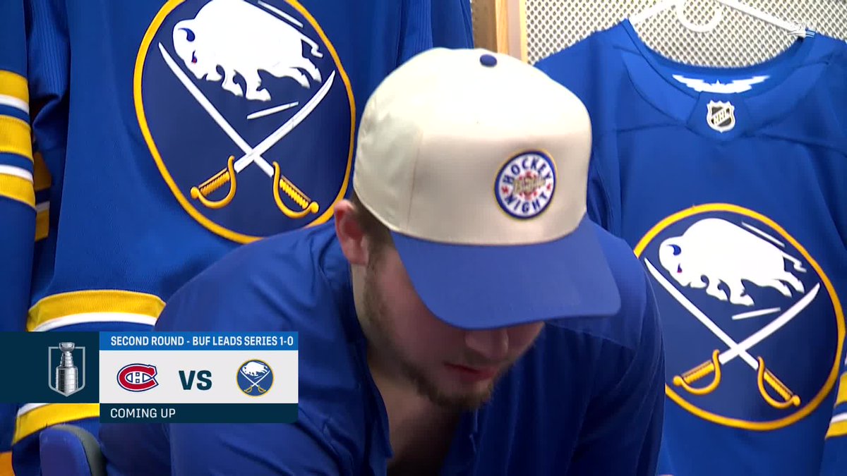 Sportsnet's tweet photo. Zach Benson rocking a Hockey Night in Buffalo hat 👀 https://t.co/z2GAkPBh4n