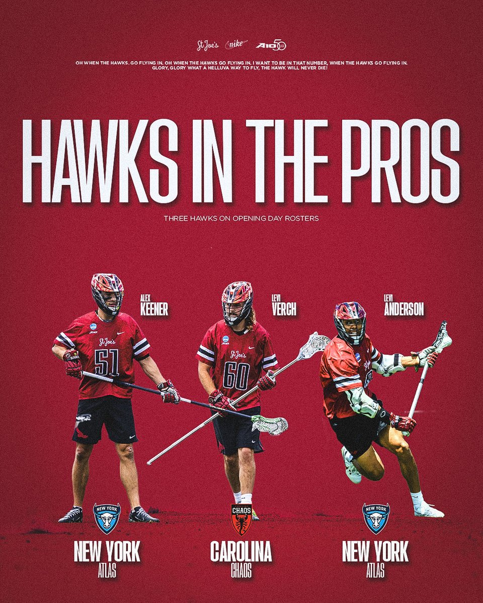 SJUHawks_MLax's tweet photo. Good luck to our three Hawks in the @PremierLacrosse Opening Weekend!

First up: Chaos vs. Atlas 👀

#THWND https://t.co/8GZXhMB5wq