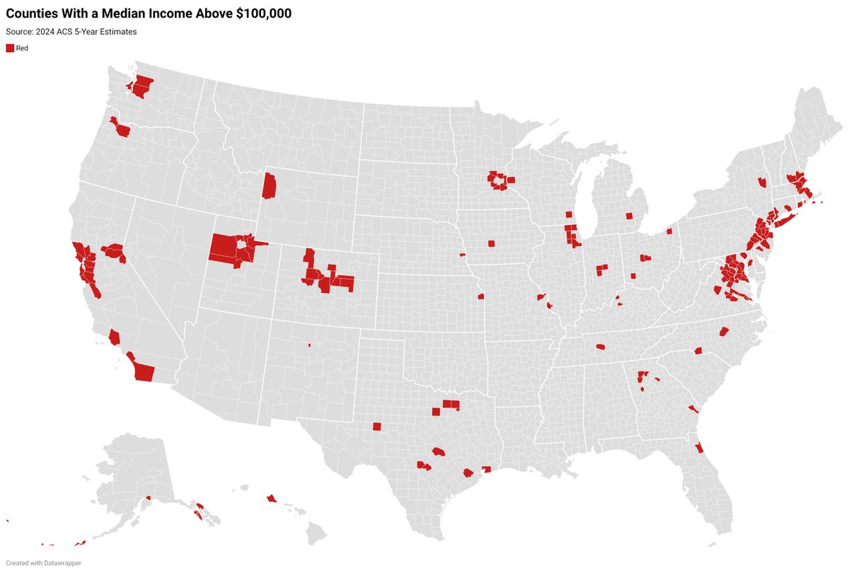 Counties with a median income above 100K: