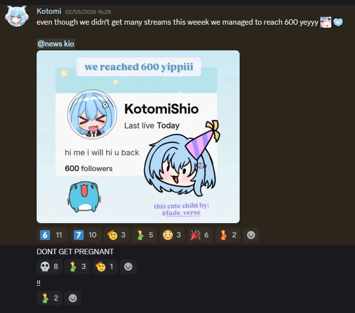 shiinyashio's tweet photo. server is infected with pregnant man.....

ANYWAYS WE MADE IT TO 600 YEYY https://t.co/YTjZTVtxnd