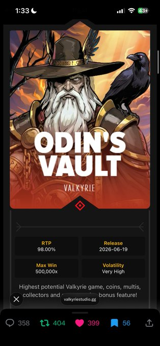 micah_simpan's tweet photo. @ValkyrieXStudio The fact that Odin’s Vault holds the highest max win potential is actually insane 😭 A 500,000x max multiplier doesn’t even sound real &amp; imagine hitting that on a max bet! Like what do you even do after hitting something that massive? Now I’m too curious not to give it a shot! https://t.co/yHMCy1vGMp