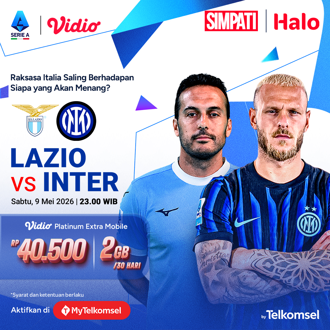Tsel4u's tweet photo. Sabtu pukul 23.00 WIB, Inter Milan bakal menghadapi Lazio dalam lanjutan Serie A yang tayang live streaming di Vidio 👀

Aktifkan Vidio Platinum Extra Mobile mulai Rp40.500 aja udah termasuk kuota 2GB/30 hari. Aktifkan sekarang di MyTelkomsel atau https://t.co/1D3XAdCyal ⚽ https://t.co/dzaRR4wue2