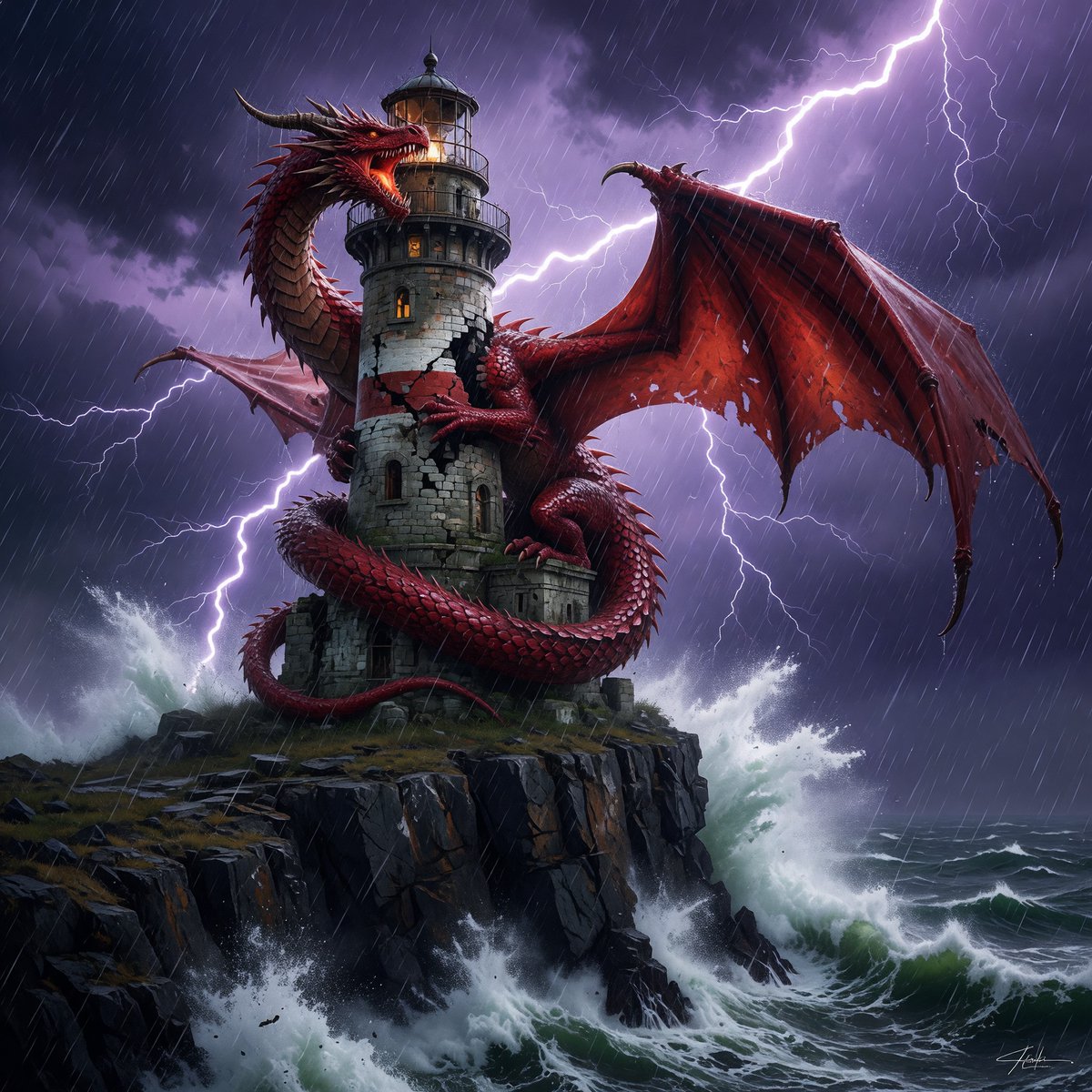 Red Dragon Lighthouse Storm