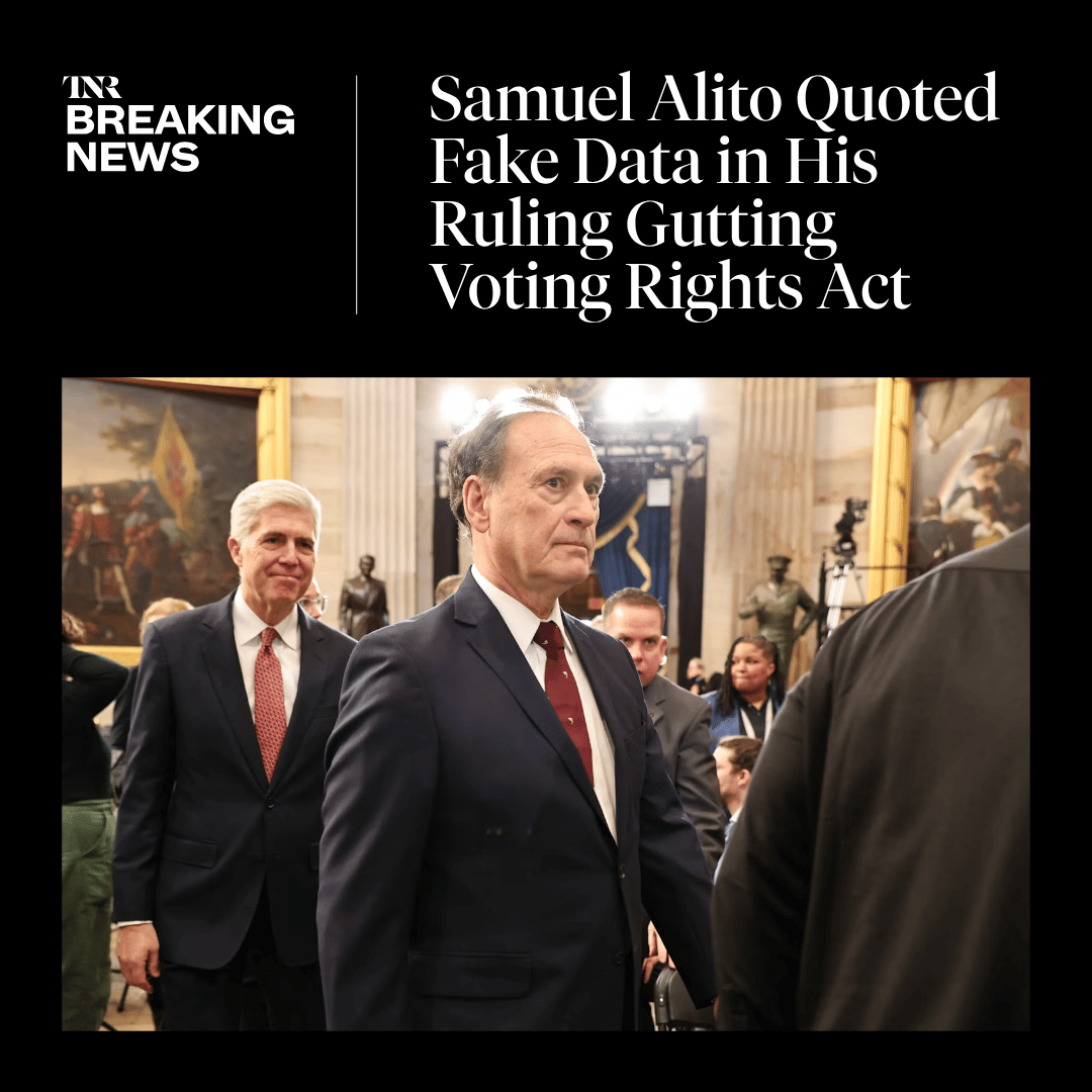 Justice Alito relied on misleading data to support his claim that “Black voters now participate in elections at similar rates as the rest of the electorate."

Using the DOJ’s data, Alito omitted the fact that the racial voter gap is actually widening. trib.al/bUky6MS