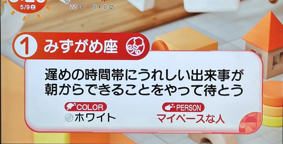 5月9日(土)めざまし占い おはようございます 週末も幸せにお過ごし