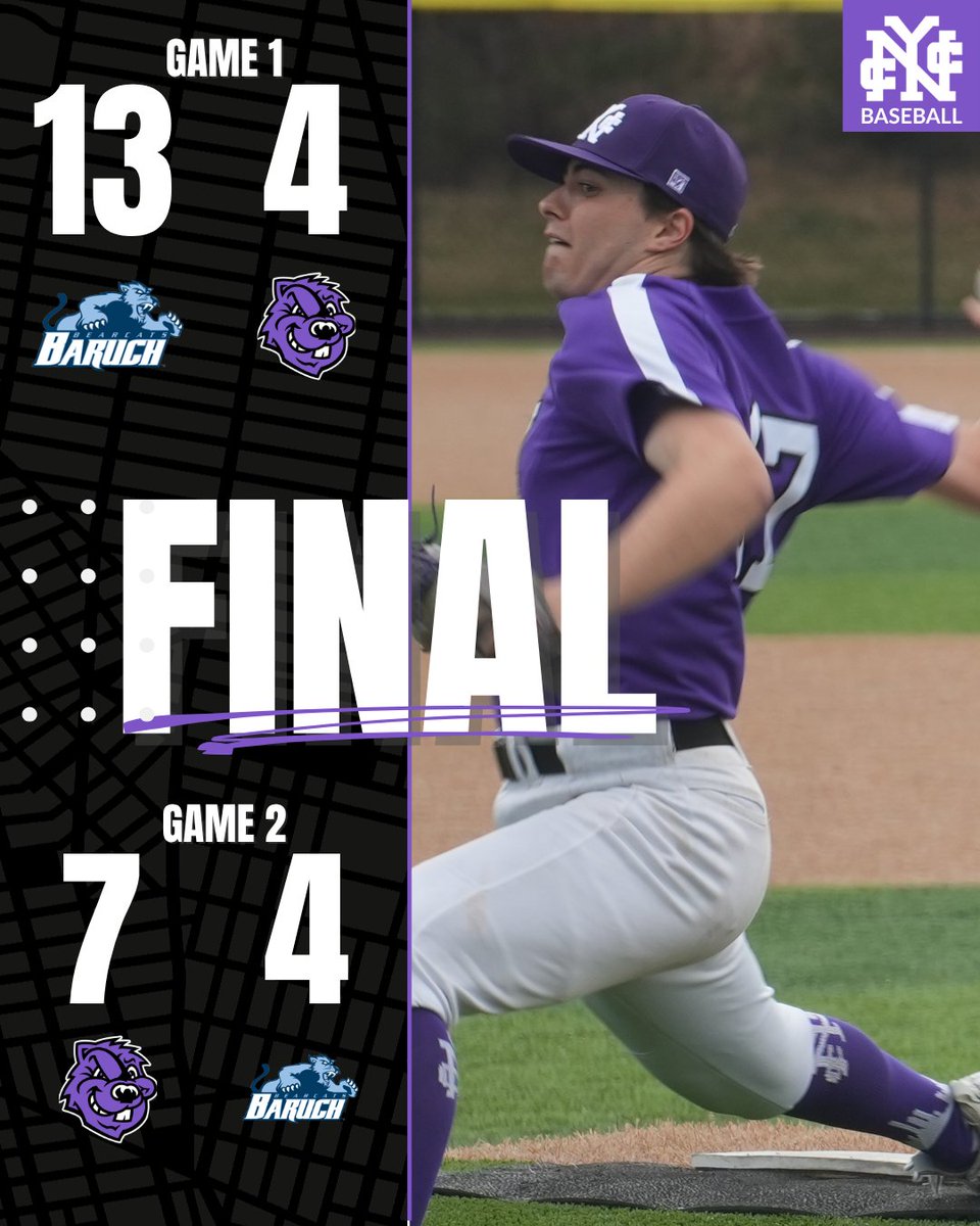 CCNYSports's tweet photo. We're not done yet!. 🏆
After bouncing back with a 7-4 victory over Baruch in Game 2, CCNY Baseball forces a winner-take-all showdown in the 2026 @CUNYAC Championship Series tomorrow at Bartoszek Field.
#GoBeavers🟣⚫️ | #PrideoftheCity https://t.co/xyoOVTetDZ