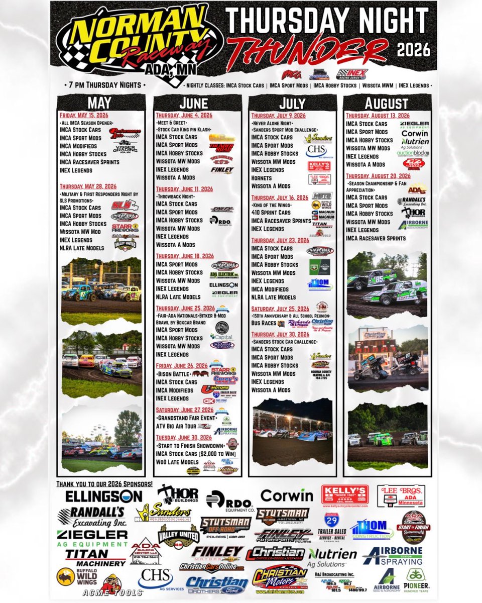 ncraceway's tweet photo. The official 2026 Schedule for NCR!! What are you most excited for?? https://t.co/JiM9zEX6P2