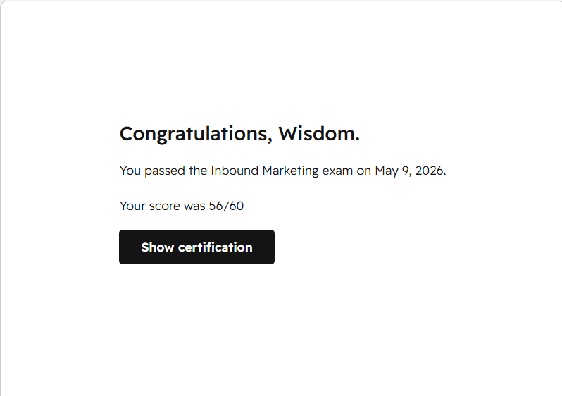 Wisdom_Dabit's tweet photo. Taking the test to update my expired certificate.

I earned the Inbound Marketing Certified achievement on HubSpot Academy! https://t.co/dyzVHzSZfJ 

#lol, #working https://t.co/JthlIoCWbI