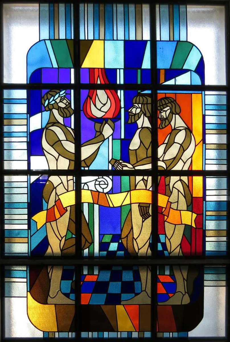SciFiArchives's tweet photo. Stained glass windows at Chernobyl Nuclear Power Plant, (1986), Pripyat, Ukrainian SSR. Artist: Mykola Semenovich Linnik https://t.co/eZqJpUSvLy