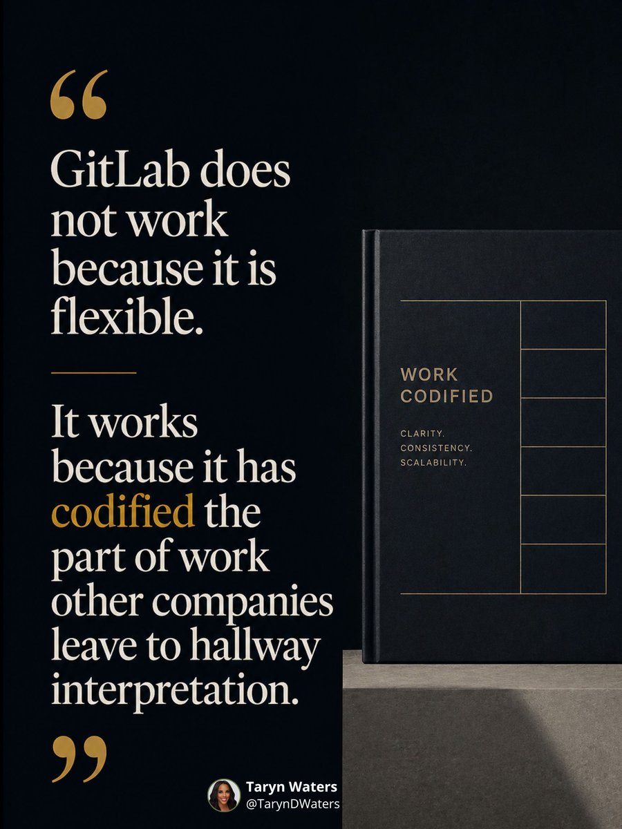 TarynDWaters's tweet photo. If your operating handbook was deleted tomorrow, would your organization still function? GitLab can answer that question. Most companies cannot.

Flexibility is not the input. Flexibility is what becomes possible after the structure is built. https://t.co/VdHnw44m3T