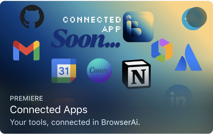 BrowserKi's tweet photo. Your tools, connected in BrowserAi.

Google Gmail, Google Drive, Google Calender, Figma, Atlassian, Canva, GitHub, Slack, Notion, Linear, LinkeIn and more... @BrowserKi

Soon...

https://t.co/ayRUewIWe0

#BrowserAi #iOS #AI #AppStore https://t.co/b6OxEGUQOD