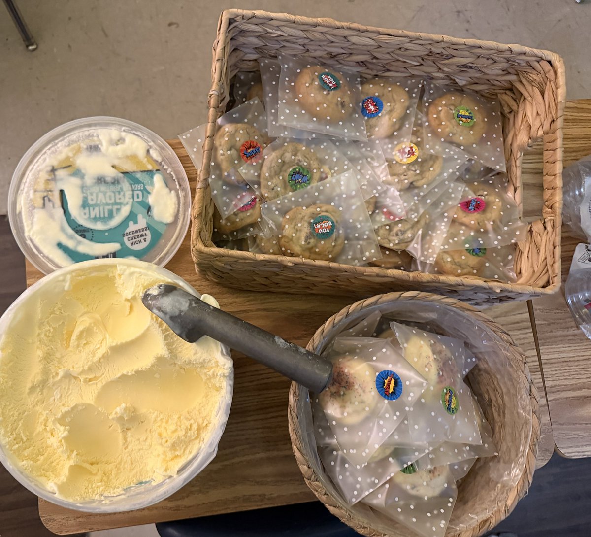 IGNITELovePD's tweet photo. @MakersMark ice cream and homemade chocolate chip and sugar cookies made with love by Mary Louise was the perfect way to end #TeacherAppreciationWeek celebrating my students’ reading growth scores, colleagues, and admin team! Having an attitude of gratitude is a powerful tool this time of year as we push to finish strong (in June!). I am grateful for the great people at #TCMS #FCPSKY! Teacher appreciation week is about being appreciated, but it is also for pausing to be grateful for all the blessings in our school community.

Okay, I did not actually serve them #MakersMark ice cream, but that is what I told our school nurse when she was computing numbers for one of our students with diabetes. She said, “What?! Mr. Katte, what are you trying to do to our students?” She asked me again the name brand, and I repeated, “Maker’s Mark.” The third time I realized I meant to say Members Mark from Sam’s Club.

Before you make fun of me for buying the cheapest ice cream, just know I have spent over $1000 on my students and classroom this year. I am not saying this to brag or ask for donations, but rather just for you to give me a pass on trying to save a few dollars here and there when I can. 

Mary Louise‘s cookies were a huge hit, and I am confident we will carry this positive momentum into our state testing next week.

#iBelonghere