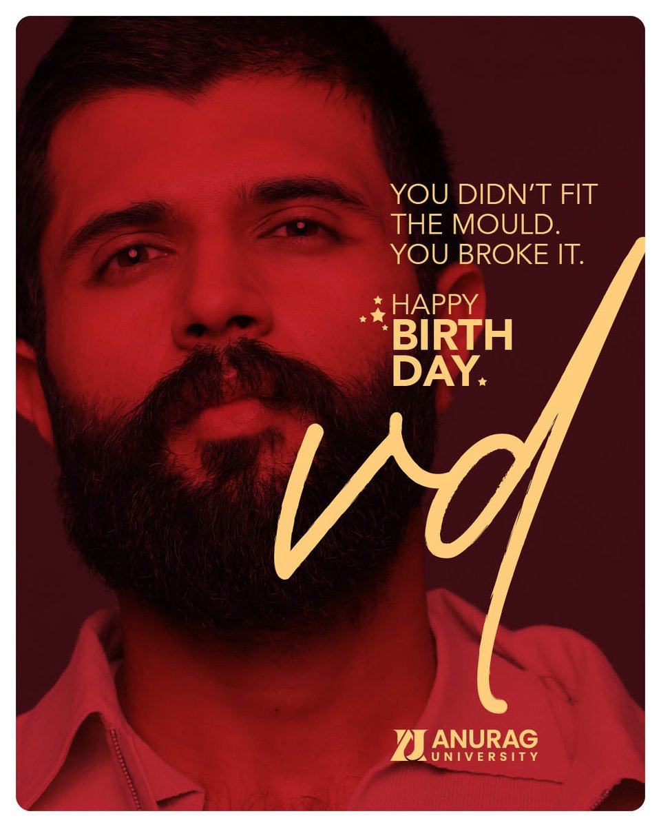 AnuragUniversi1's tweet photo. Beyond every label lies the desire to become more.
Happy Birthday to our Brand Ambassador, Vijay Deverakonda , inspiring a generation to Be Everyone They Dream To Be!
#VijayDeverakonda #BeEveryoneYouDreamToBe #AnuragUniversity #VDBirthday https://t.co/XwFtUAjGHE