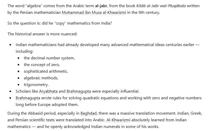 SumCallMeGenius's tweet photo. @soheil7and @yeni_jedi @ThePosieParker Even Khawrazmi didn't invent the mathematics. He simply copied the work Indians did and sold to Europe. https://t.co/IQHTamrKEd