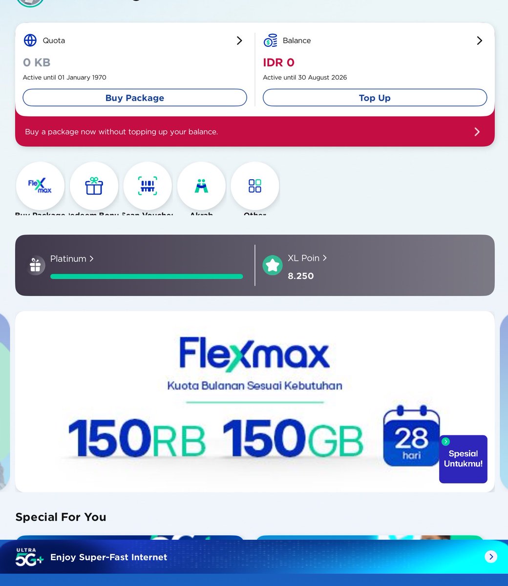 nawsgor's tweet photo. @myXL kok kuota xl ultra 5G saya hilang ya min? harus nya masih ada karna gada notif kuota habis dan data usage bulan ini baru setengah dari total kuota saya. dan keterangan kuota active nya jadi 1970??? https://t.co/3VnSPLSzQh