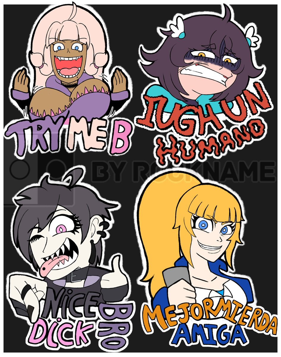 rockguin's tweet photo. Segunda ronda de pequeños Stickers en estilo graffiti esta vez con personajes de mis compañeros artistas
Yoloid - @Yoloid_X 
Bloo - @JisatsuSkull 
Lilith - @DxfxMix  
Brenda - @lazyghost9572 
TAGS
#illustration #oc #graffit #art #UrbanStyle #digitalart #originalcharacters https://t.co/ca3nHe6IrW