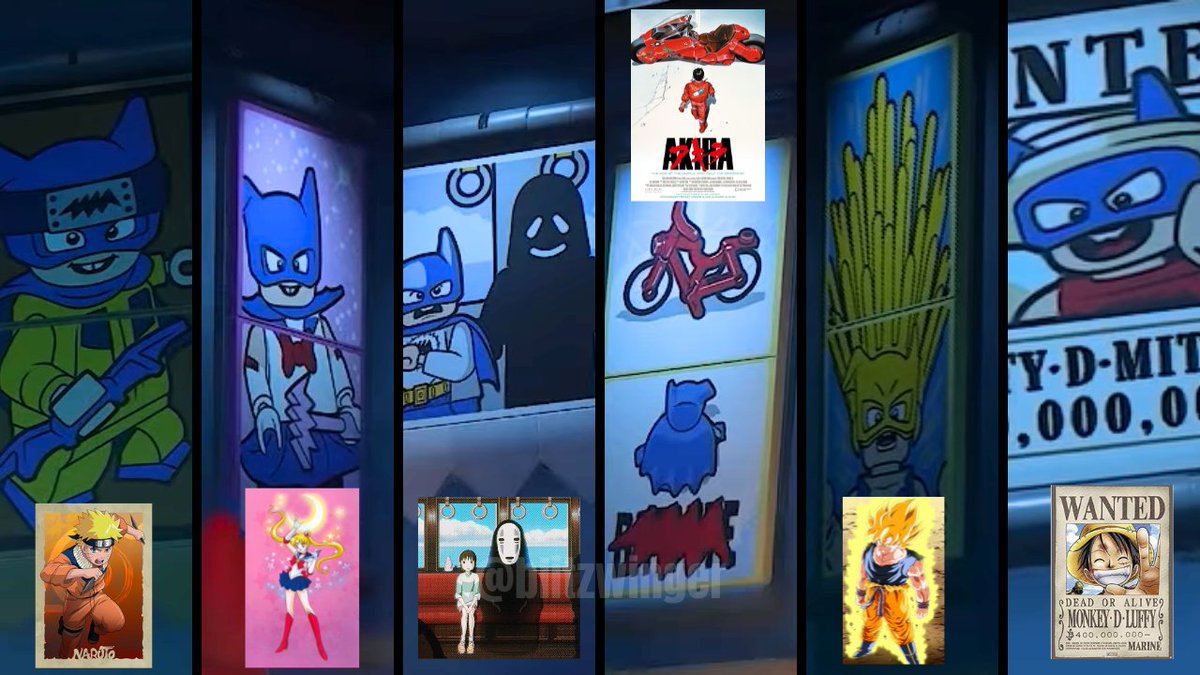 Blitzwinger's tweet photo. Here are some of the incredible Anime easter eggs in the NEW LEGO Batman Game.

- Naruto
- Sailor Moon
- Spirited Away
- Akira
- Dragon Ball Z
- One Piece

#LEGOBatmanGame https://t.co/TFuJaoRZSt
