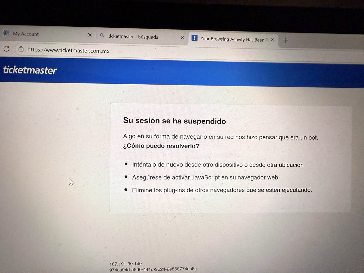 adictedmoshpit's tweet photo. @Ticketmaster_Me Yo quiero ingresar desde mi lap para hacer la compra y no me deja, me aparece lo siguiente.

@Ticketmaster_Me me pueden ayudar ??
Que debo de hacer para ingresar ? https://t.co/QcWp4tl9IT