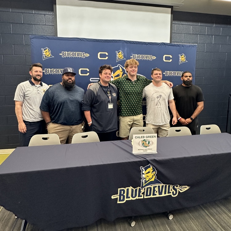 CCPSCCHS's tweet photo. Congratulations to Caleb Green who signed his Letter of Intent to play football at William and Mary! We're proud of you, Caleb! ๐ต๐ก #BDP #ForksUp #OnceADevilAlwaysADevil https://t.co/4cNHuzL8Tt
