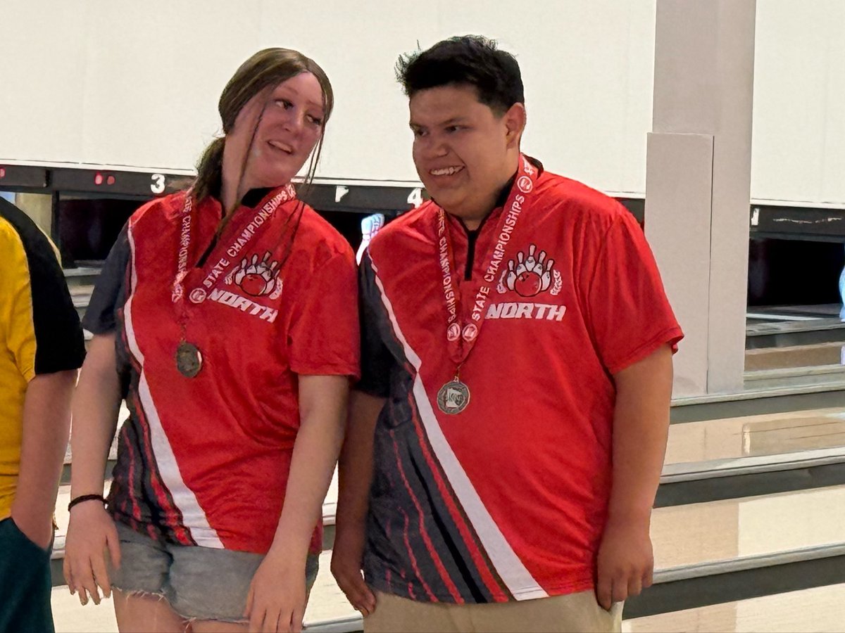 NorthActivities's tweet photo. MSHSL Adaptive Bowling State Tournament! Congratulations! 

2nd place ASD Doubles with score of 869- Aubrey Lehmer and Eleazar Guzman.
4th place PI Double with score of 922- Addi Cuffe and Rose Valles. 

Go Polars! https://t.co/peSnVy3COy