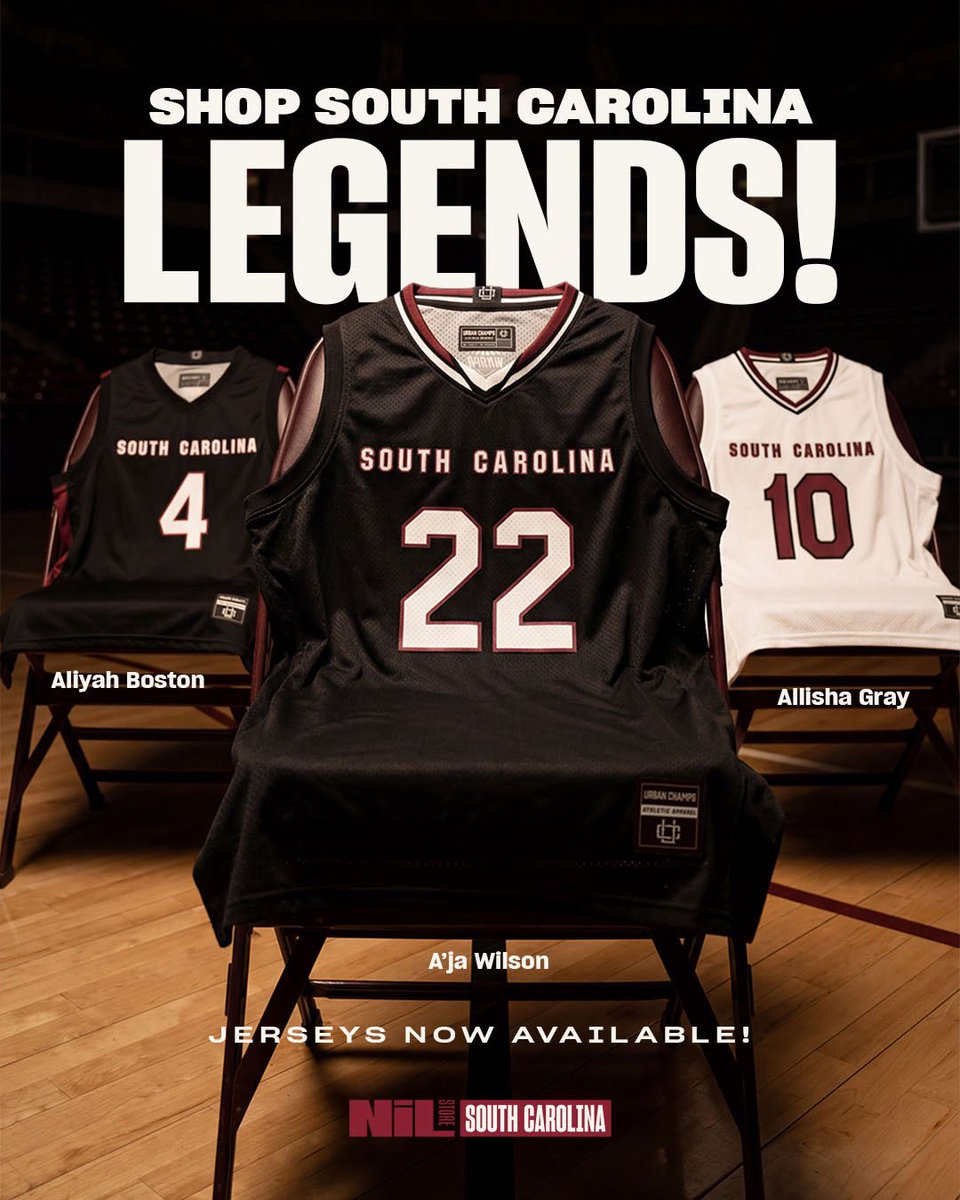 SCarolinaNIL's tweet photo. South Carolina Legends Jerseys are now available at the NIL Store!

Support Aliyah, A’ja, and Alisha on every purchase by shopping their jerseys today!

https://t.co/P0Ilxuf1p4

https://t.co/khfVMpHRUG

https://t.co/lO8h8bcU8m https://t.co/cjJeiP5P5g