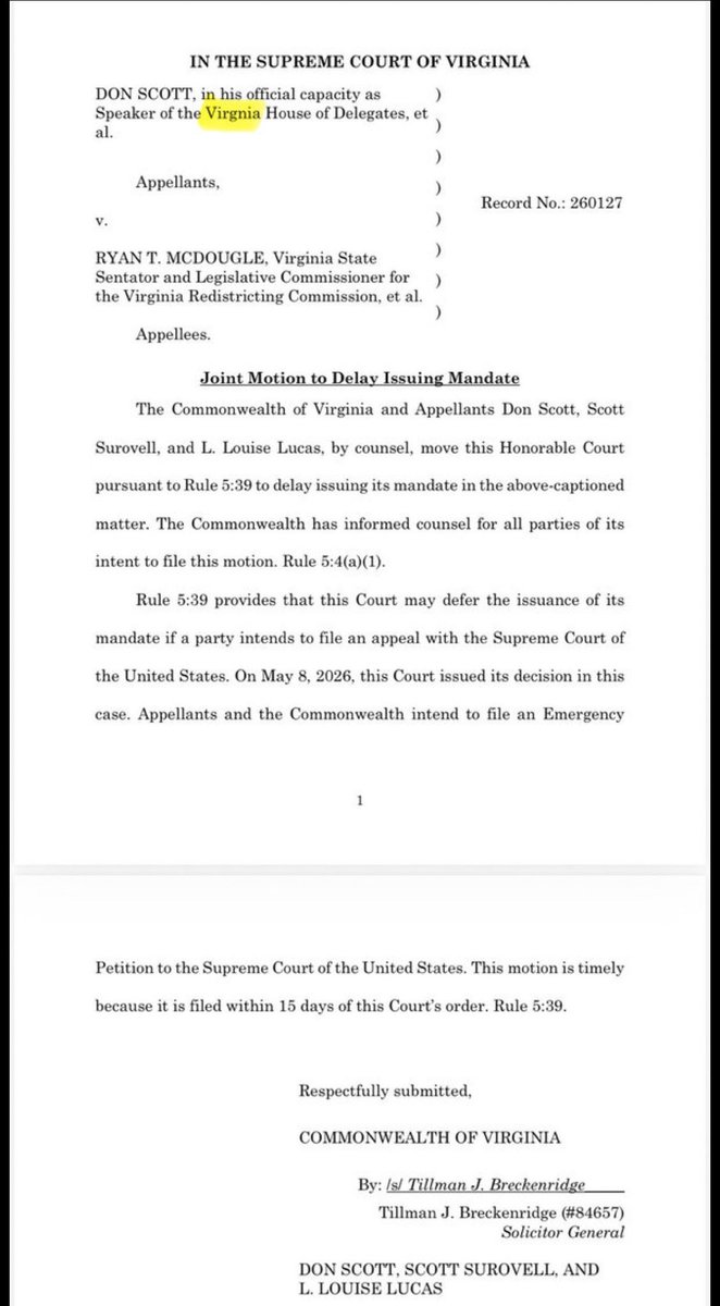 First,  if you are going to appeal to SCOTUS maybe don’t misspell Virginia????