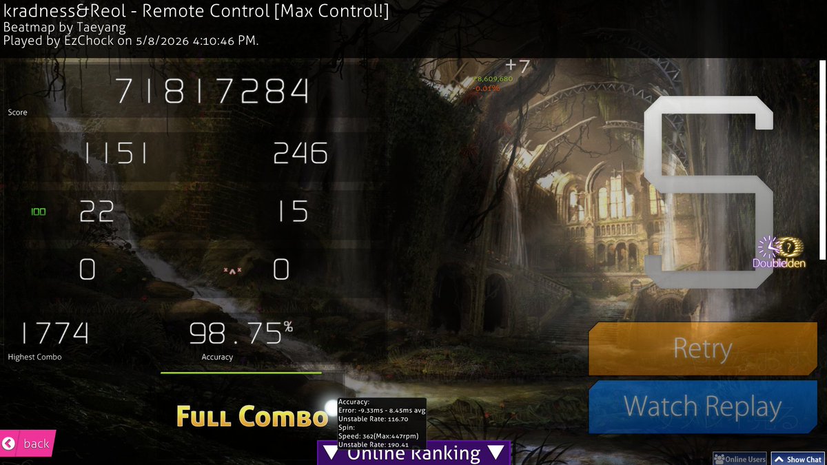 EzChock's tweet photo. new top play 869pp and finally fced remote control yippee 774pp https://t.co/Ey1SeKfZcO