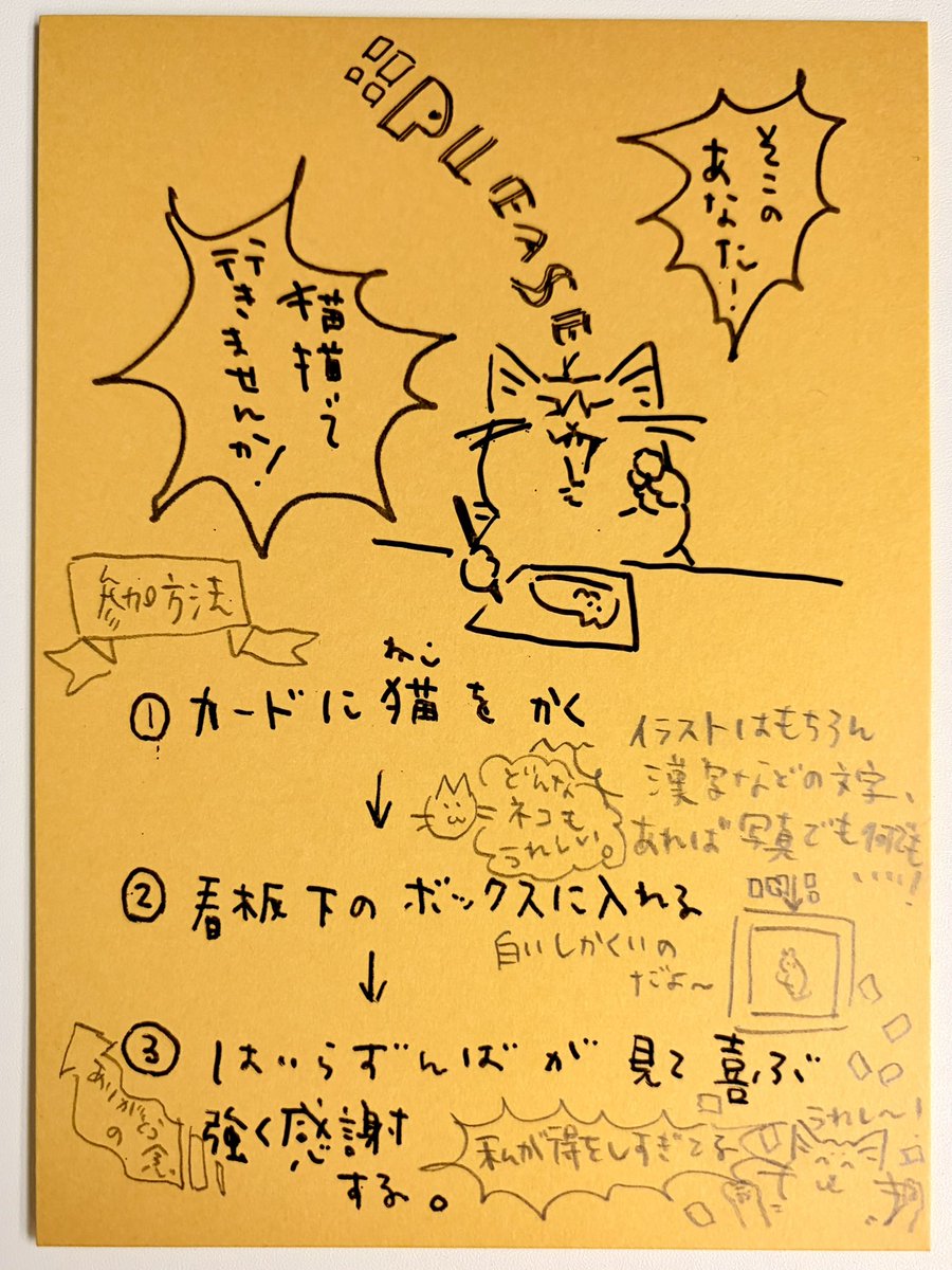 あなたの描いた猫の絵を見せてボックスを今回も個展に設置させて