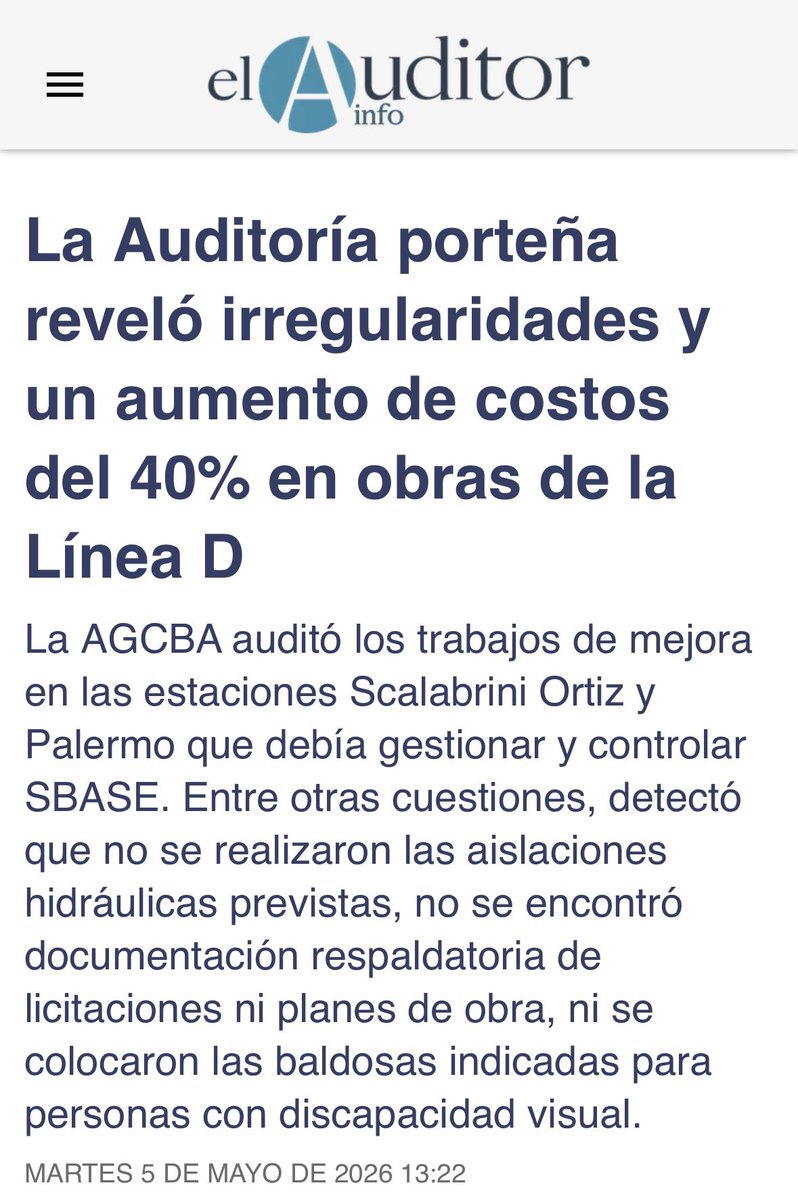 📢🔴TODO LO QUE HACE EL PRO ES VIOLENTAMENTE CARO

Te cuento 👇lo que no sale en ningun lado debido al poder de estos ✉️

Se auditaron arreglos en la Linea D de subte. Y se concluyo que fueron irregulares. Basicamente hubo:
❌Precios sospchosamente mas altos
❌Ejecucion