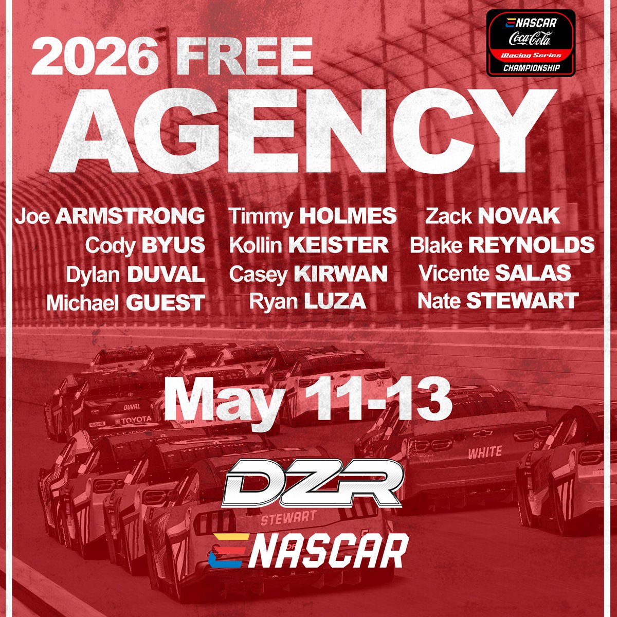 DeadzoneRacing's tweet photo. Here is our roster entering the 2026 edition of @ENASCARGG Free Agency. 

May the odds be ever in your favor. https://t.co/hc9LuwotcC