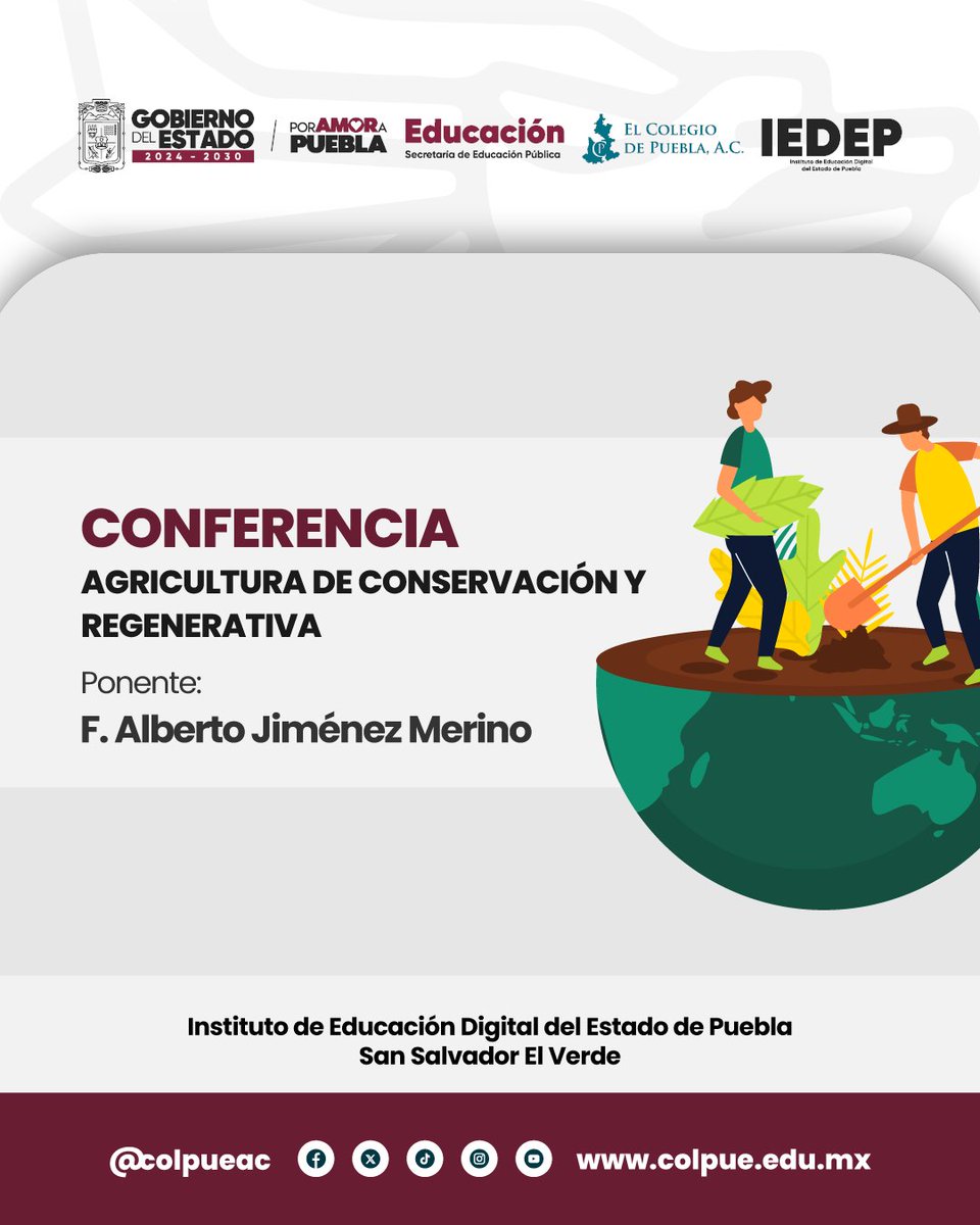COLPUEAC's tweet photo. ¡Doble jornada en San Salvador El Verde! 🤝🌱 El @ColPueAc firma convenio con el @IEDEP_Puebla y el Pdte. F. Alberto Jiménez Merino @jimenezmerinomx imparte su charla sobre agricultura sustentable. 🚜✨
#Puebla #ColPue #IEDEP https://t.co/wEF9fYrMGb