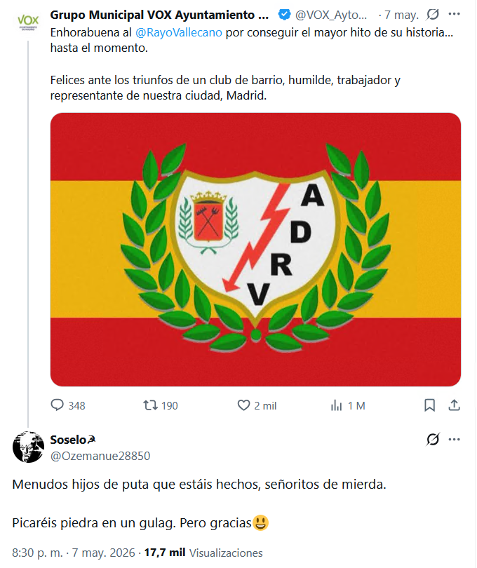 Muy bien el compañero del Rayo, que la sinceridad no quite el ser agradecido.
