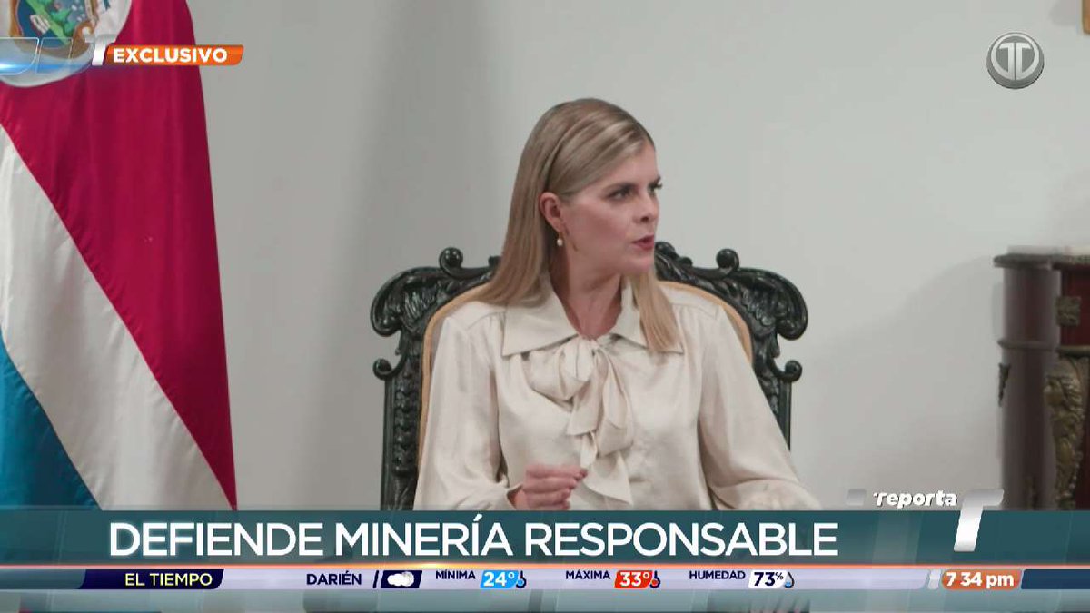 TReporta's tweet photo. “Yo no soy amiga de hacer fiesta con la gallina de los huevos de oro que tiene Costa Rica que es su naturaleza y su biodiversidad, pero sí estoy clara en que hay mecanismos que nos permiten explotar de manera sustentable la riqueza geológica que tiene nuestro país” , Laura Fernández (@laurapresi2026), nueva presidenta de Costa Rica.