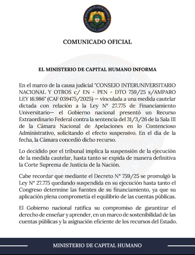 🚨BASTA DE EXTORSIÓN: SE DETUVO EL "PRESUPUESTO UNIVRSITARIO"

✅La Justicia dió LUGAR al reclamo del Gobierno y DETUVO la "Ley" del Presupuesto Universitario por NO indicar de donde sacar los FONDOS
