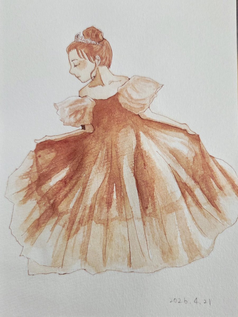 ホルベイン分離色｢月食｣一色でドレスの女の子を描きました。輪郭は