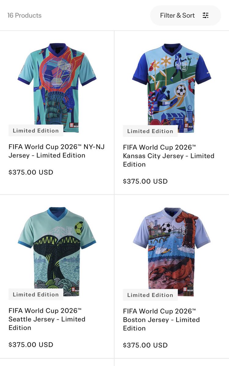FIFA are selling these 'host city jerseys.' $375.00 I wouldn't pay