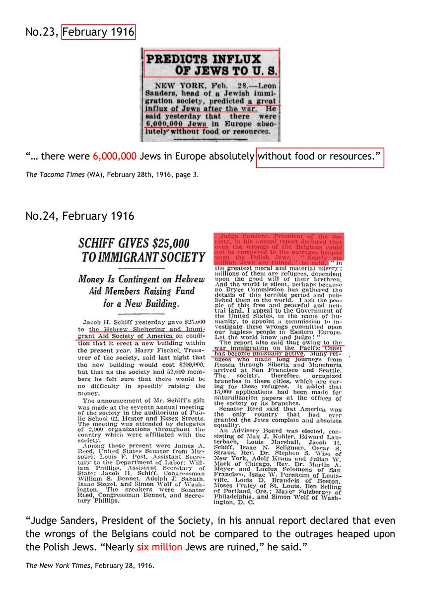 ✡️🇮🇱🕎In 1916, jews caused World War I producing a large influx of (jewish) refugees to the United States. How many? 𝟔 𝙢𝙞𝙡𝙡𝙞𝙤𝙣. Wait, wait... I've seen this number before, since 1900, and I suppose will see it again during World War II.

In 2000s, jews caused wars in the