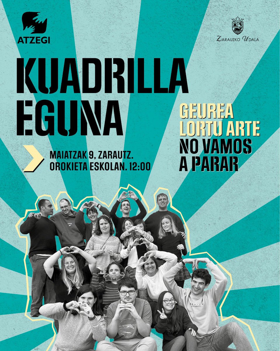 atzegi's tweet photo. 🌟 Gaur ospatuko dugu lehen aldiz KUADRILLA EGUNA Zarautzen.

❤️ Oso topaketa berezia Gipuzkoa osoko lagunekin!!

📣 Eta egun ezin hobea adimen desgaitasun duten pertsonen aisialdirako ESKUBIDEA aldarrikatzen jarraitzeko. https://t.co/DJgpmlbyLa