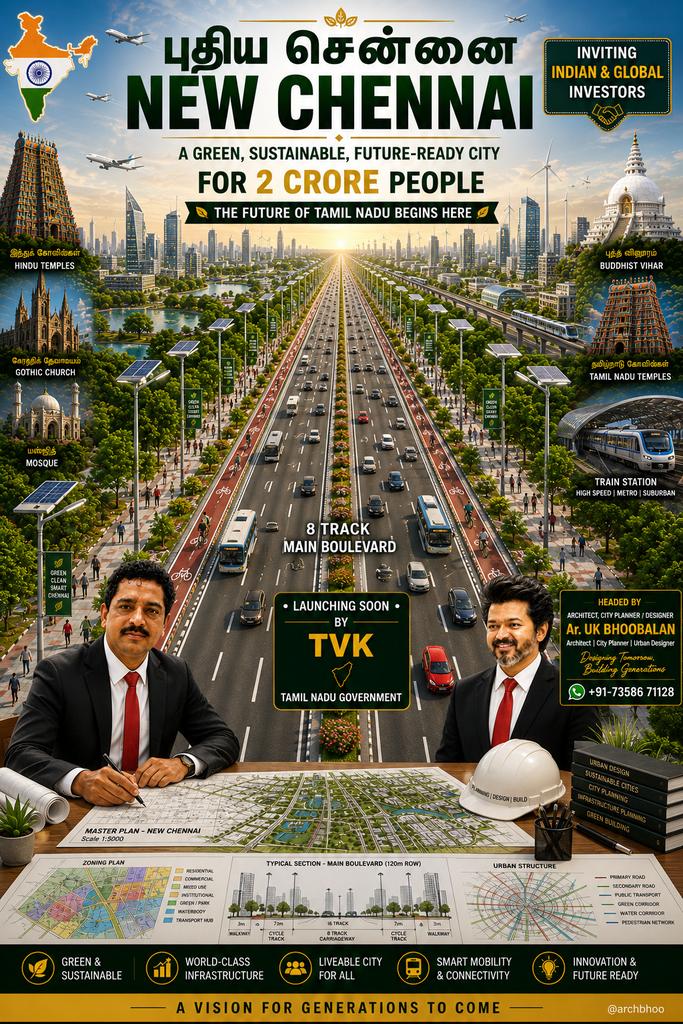 archbhoo's tweet photo. #NewChennai #புதியசென்னை #FutureCity #GreenCity #SmartCity #SustainableCity #UrbanPlanning #CityPlanning #Infrastructure #TamilNadu #India #FutureReady #Investment #GlobalInvestors #TransitOrientedDevelopment #SmartMobility #Architect #UKBhoobalan #TVK #VisionForFuture https://t.co/lNZpIOXvrX